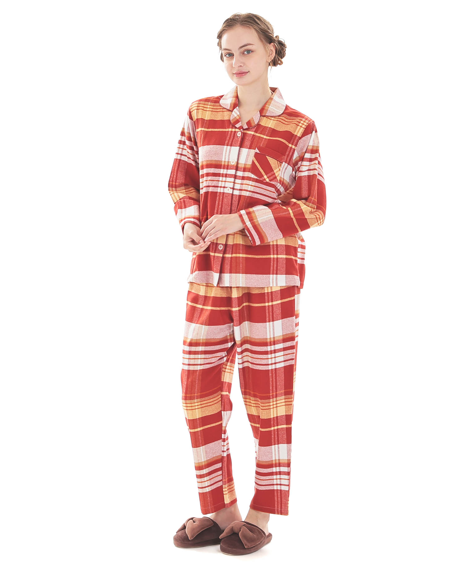 ビエラチェックテーラードパジャマ_パジャマ&ルームウェア-セットアップ_レッド_1