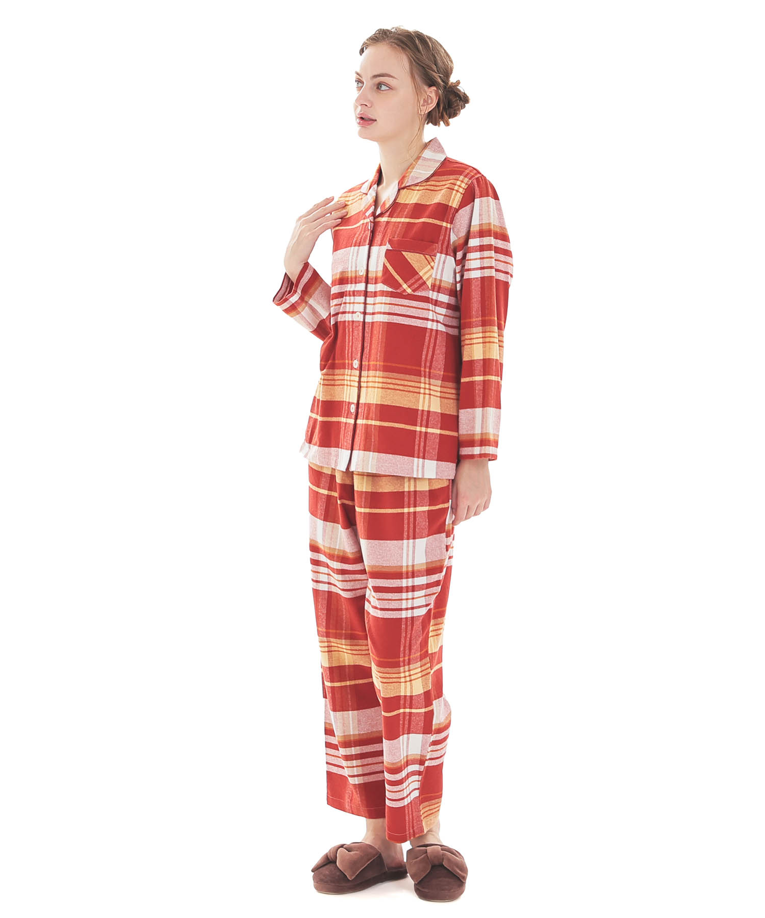 ビエラチェックテーラードパジャマ_パジャマ&ルームウェア-セットアップ_レッド_2