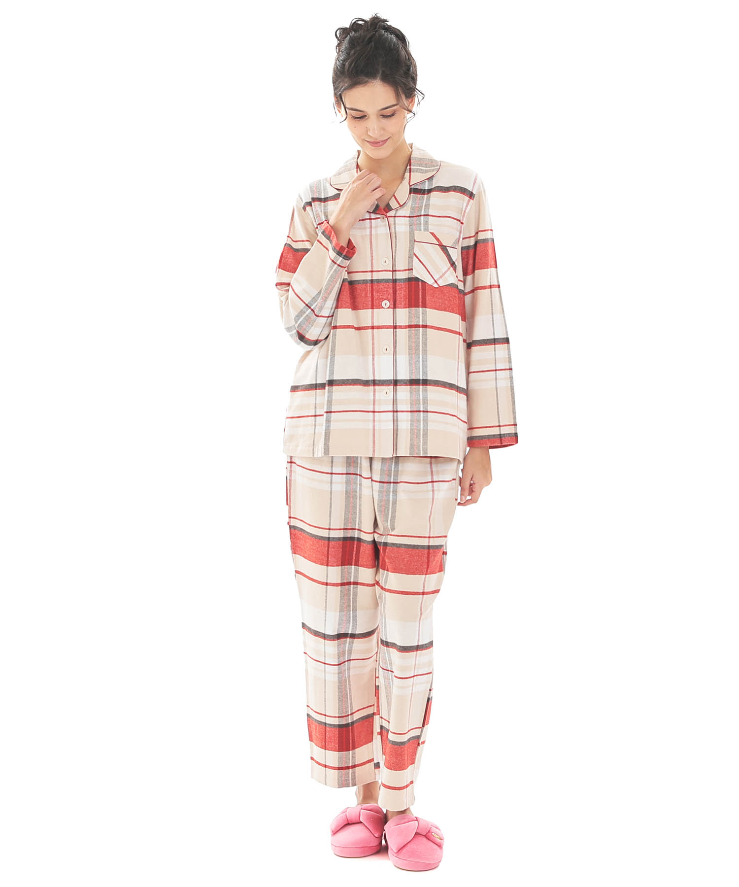 ビエラチェックテーラードパジャマ_パジャマ&ルームウェア-セットアップ_ベージュ_1