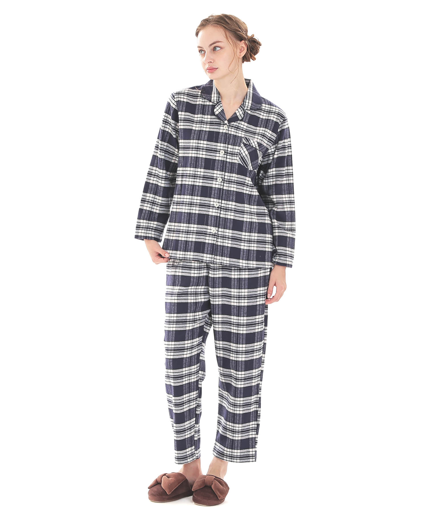ビエラタータンチェックテーラードパジャマ_パジャマ&ルームウェア-セットアップ_ネイビー_1