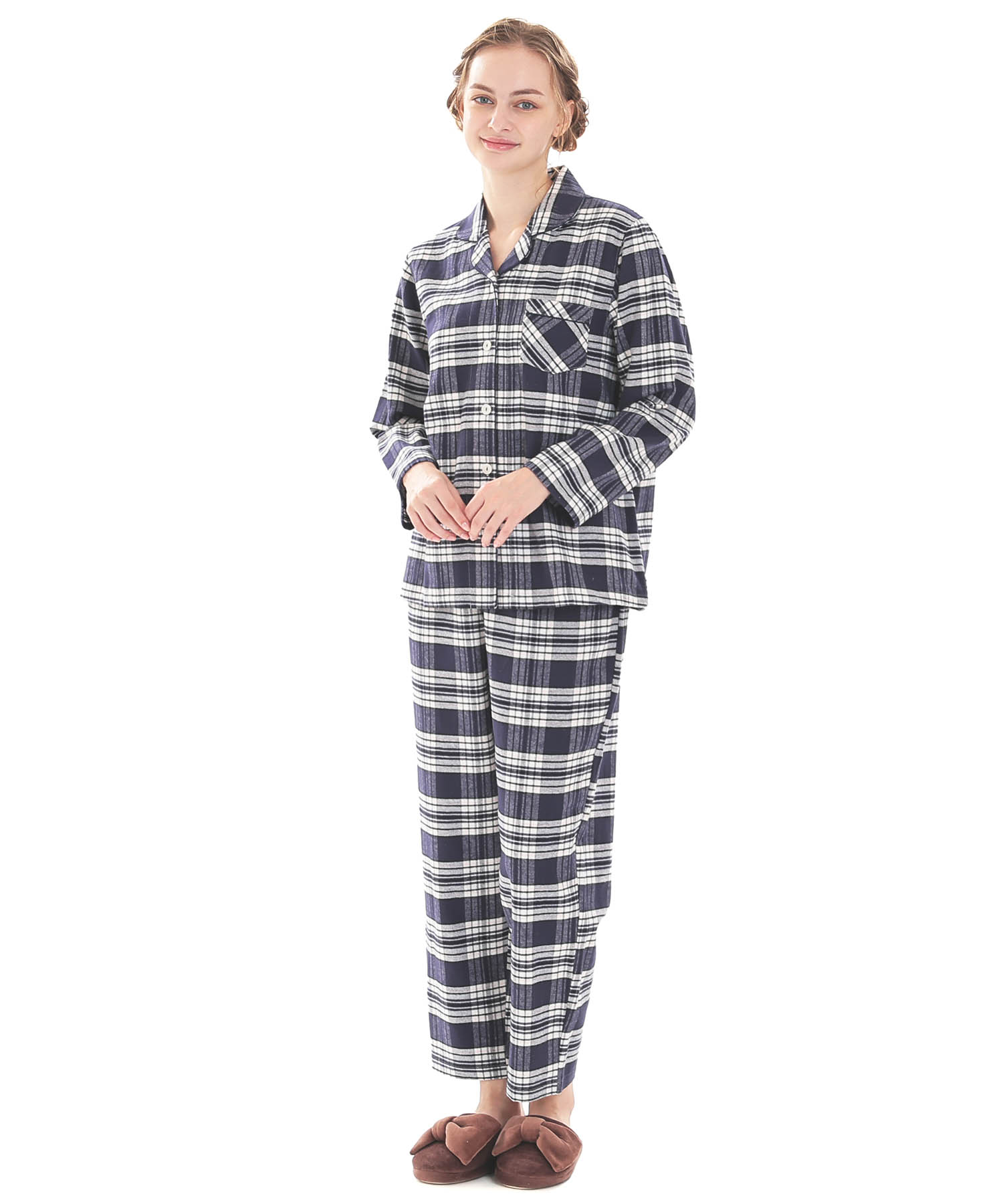 ビエラタータンチェックテーラードパジャマ_パジャマ&ルームウェア-セットアップ_ネイビー_2