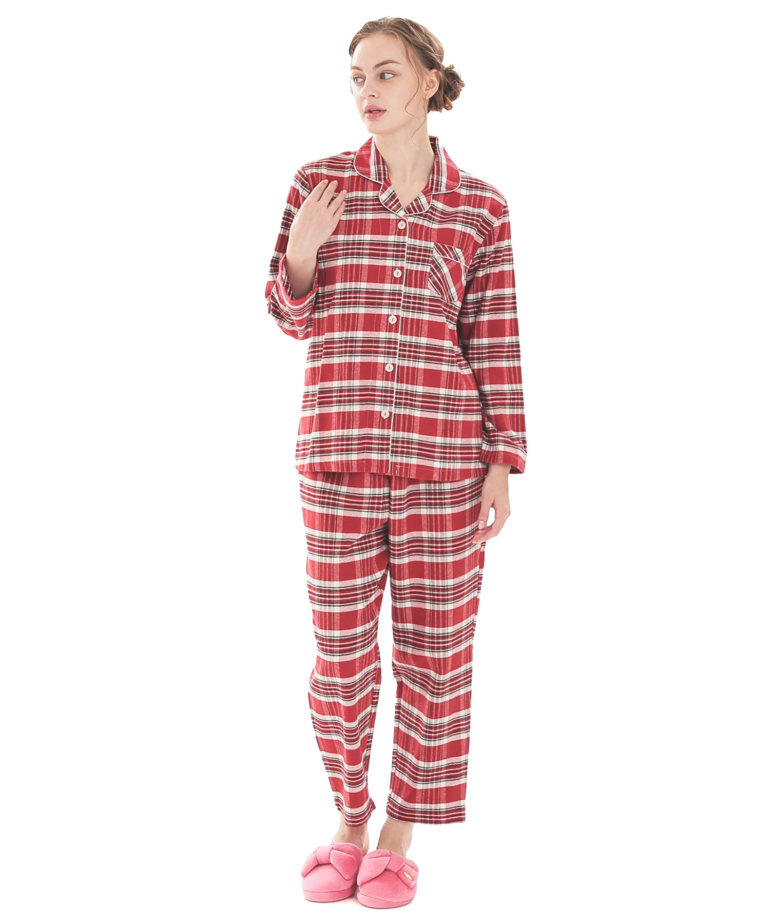 ビエラタータンチェックテーラードパジャマ_パジャマ&ルームウェア-セットアップ_レッド_1