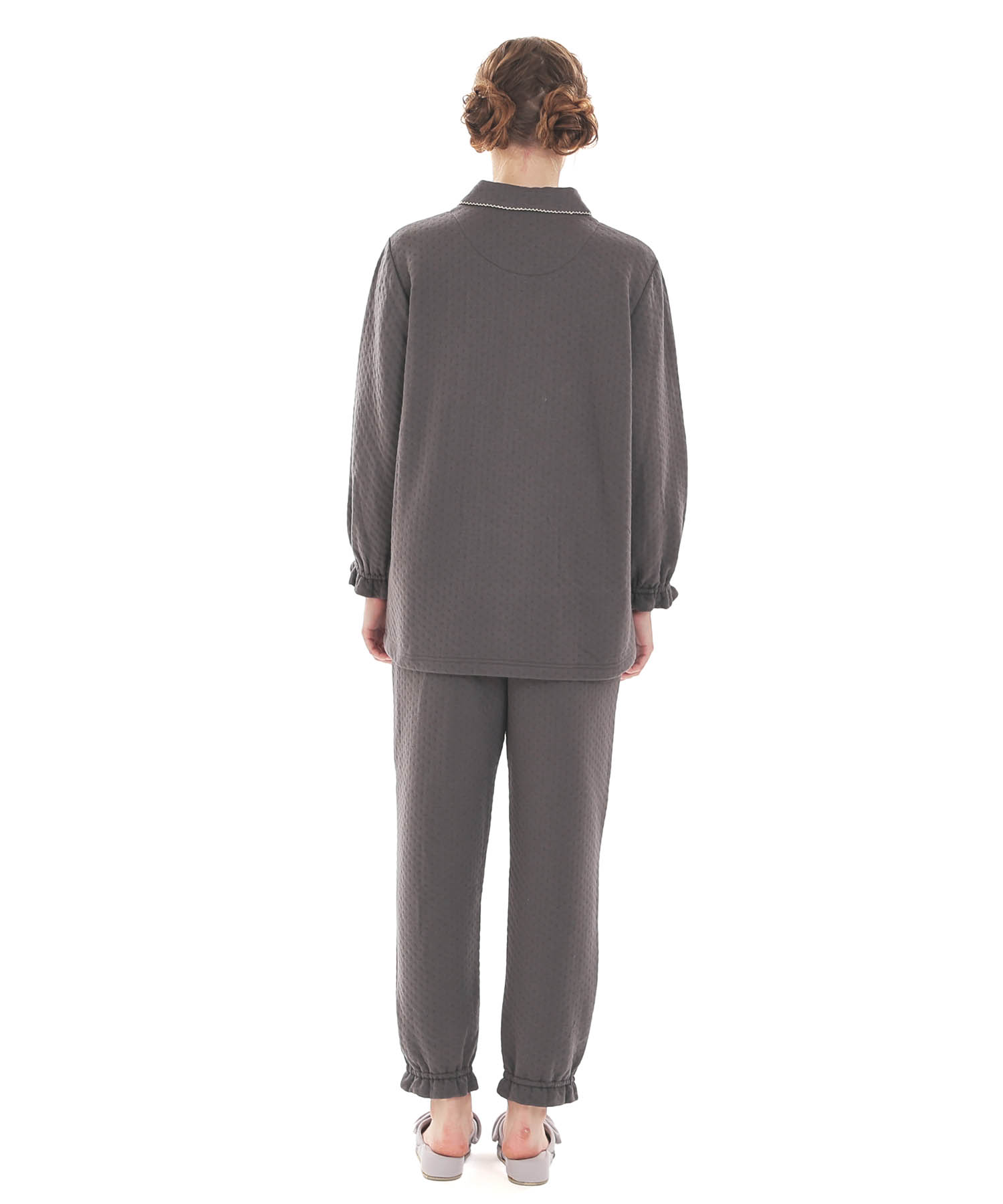接結（綿入り）ムジシャツパジャマ_パジャマ&ルームウェア-セットアップ_チャコールグレー_7
