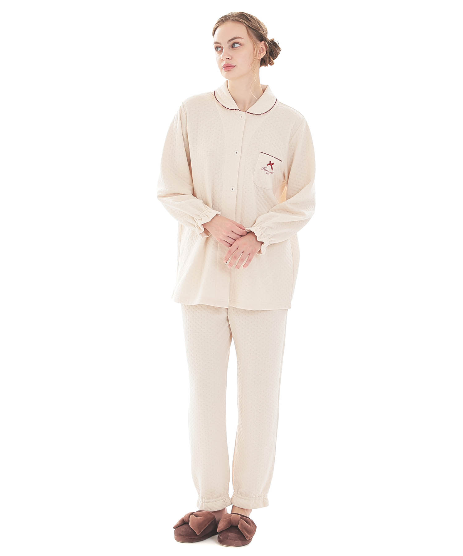 接結（綿入り）ムジシャツパジャマ_パジャマ&ルームウェア-セットアップ_アイボリー_1