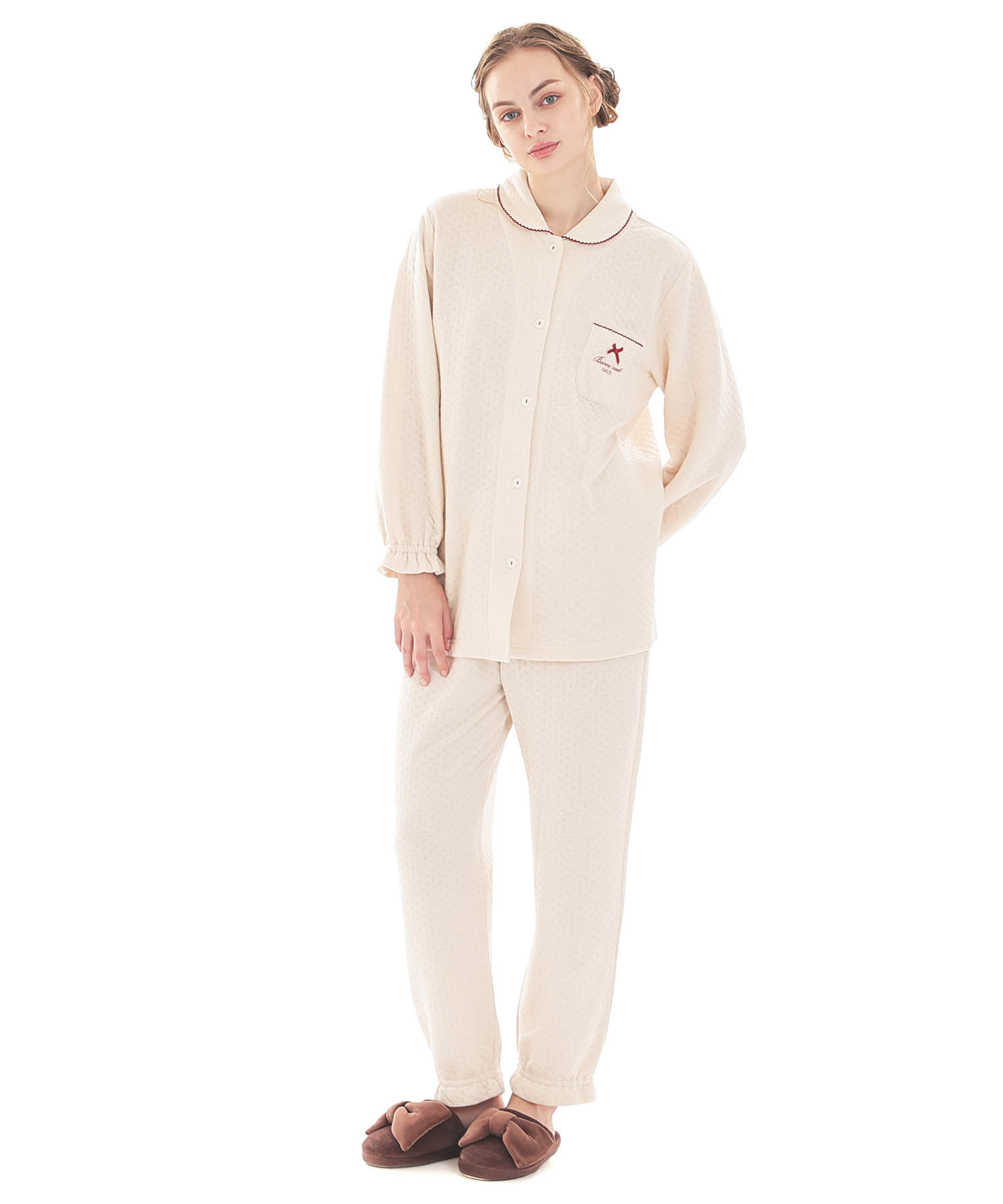 接結（綿入り）ムジシャツパジャマ_パジャマ&ルームウェア-セットアップ_アイボリー_2