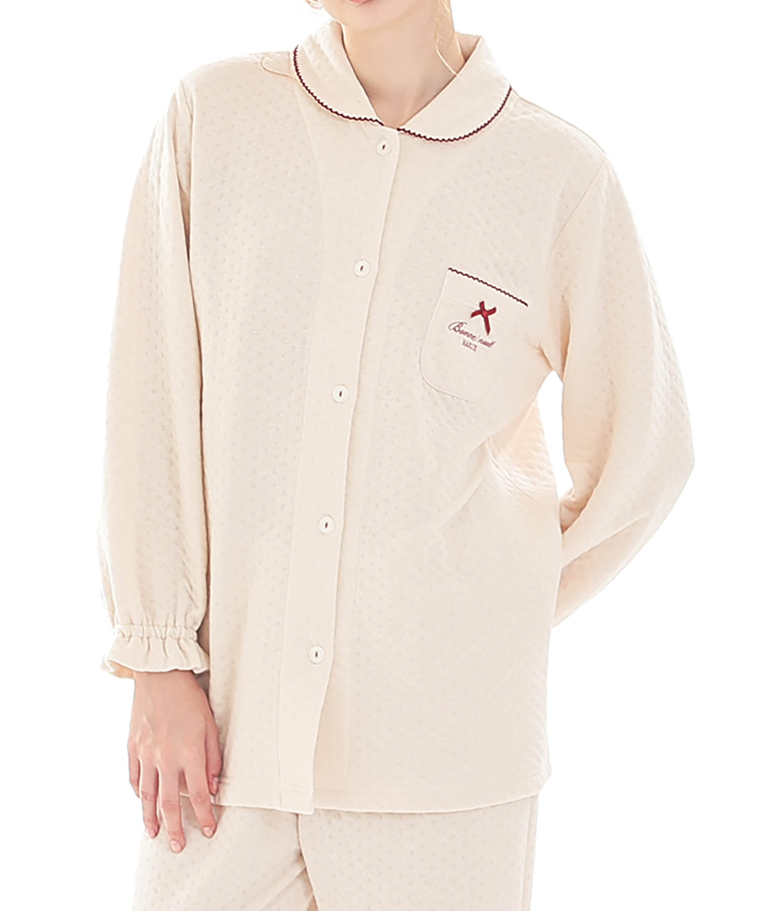 接結（綿入り）ムジシャツパジャマ_パジャマ&ルームウェア-セットアップ_アイボリー_0