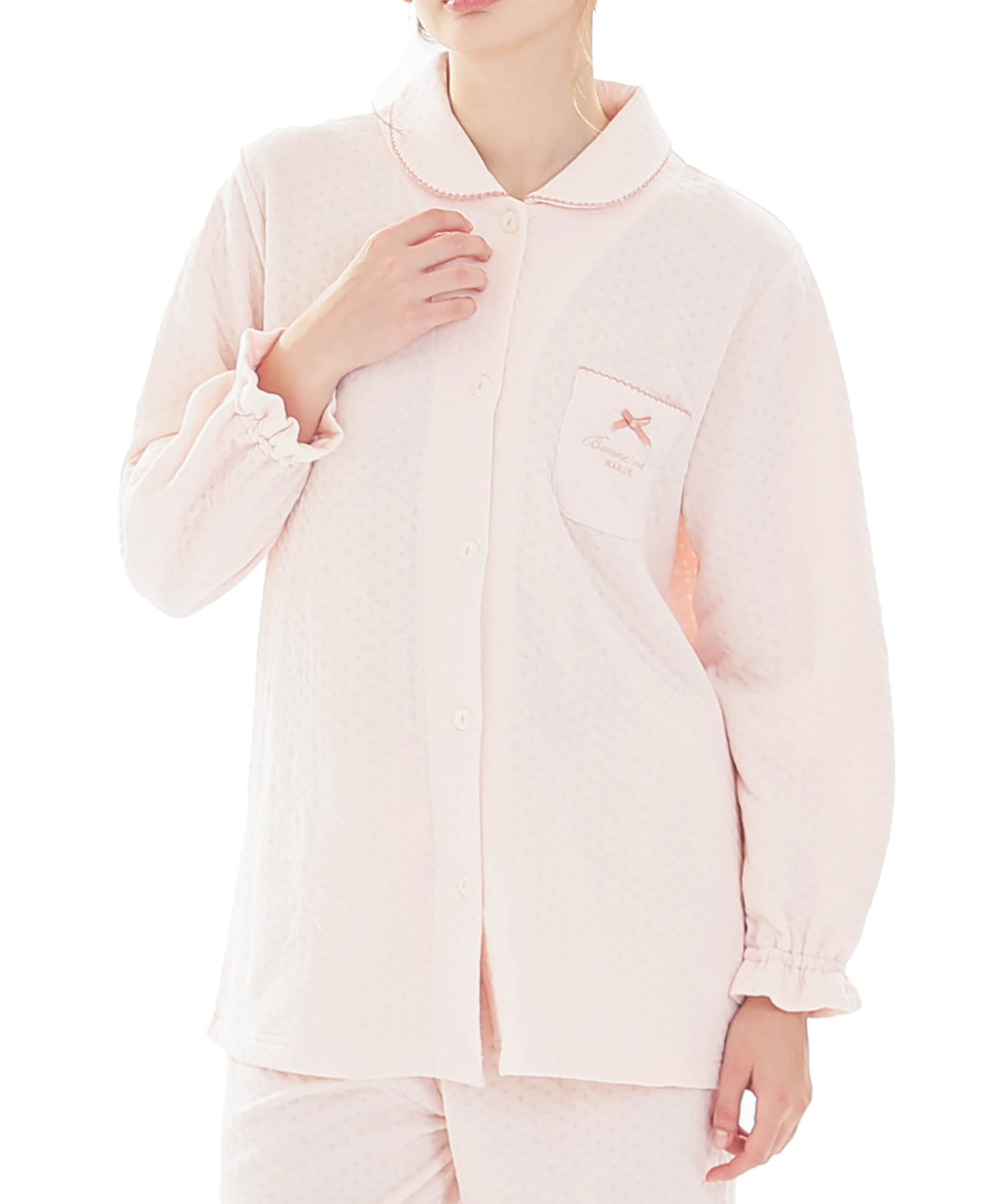 接結（綿入り）ムジシャツパジャマ_パジャマ&ルームウェア-セットアップ_ピンク_0