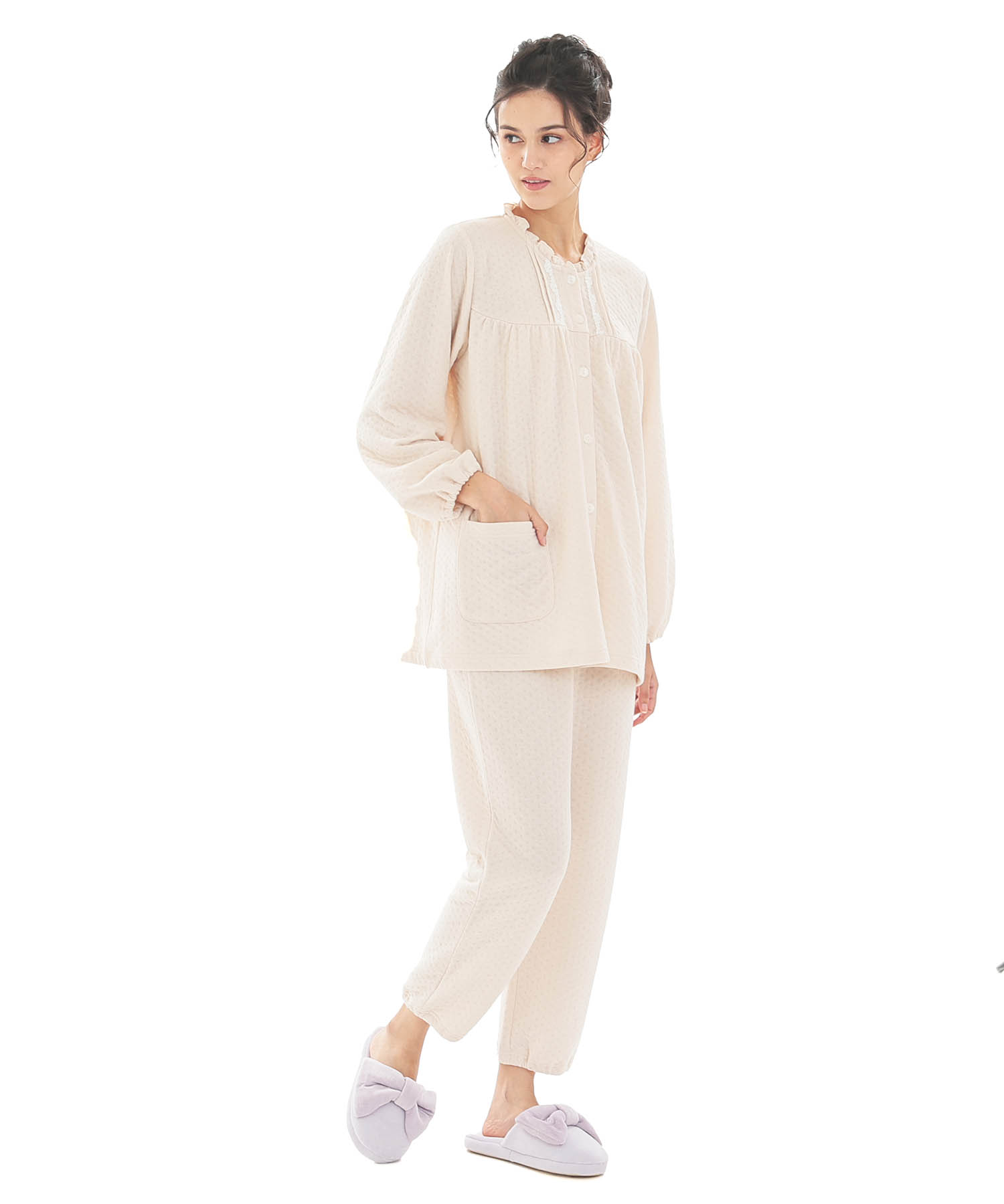 接結（綿入り）ムジフリルパジャマ_パジャマ&ルームウェア-セットアップ_アイボリー_2