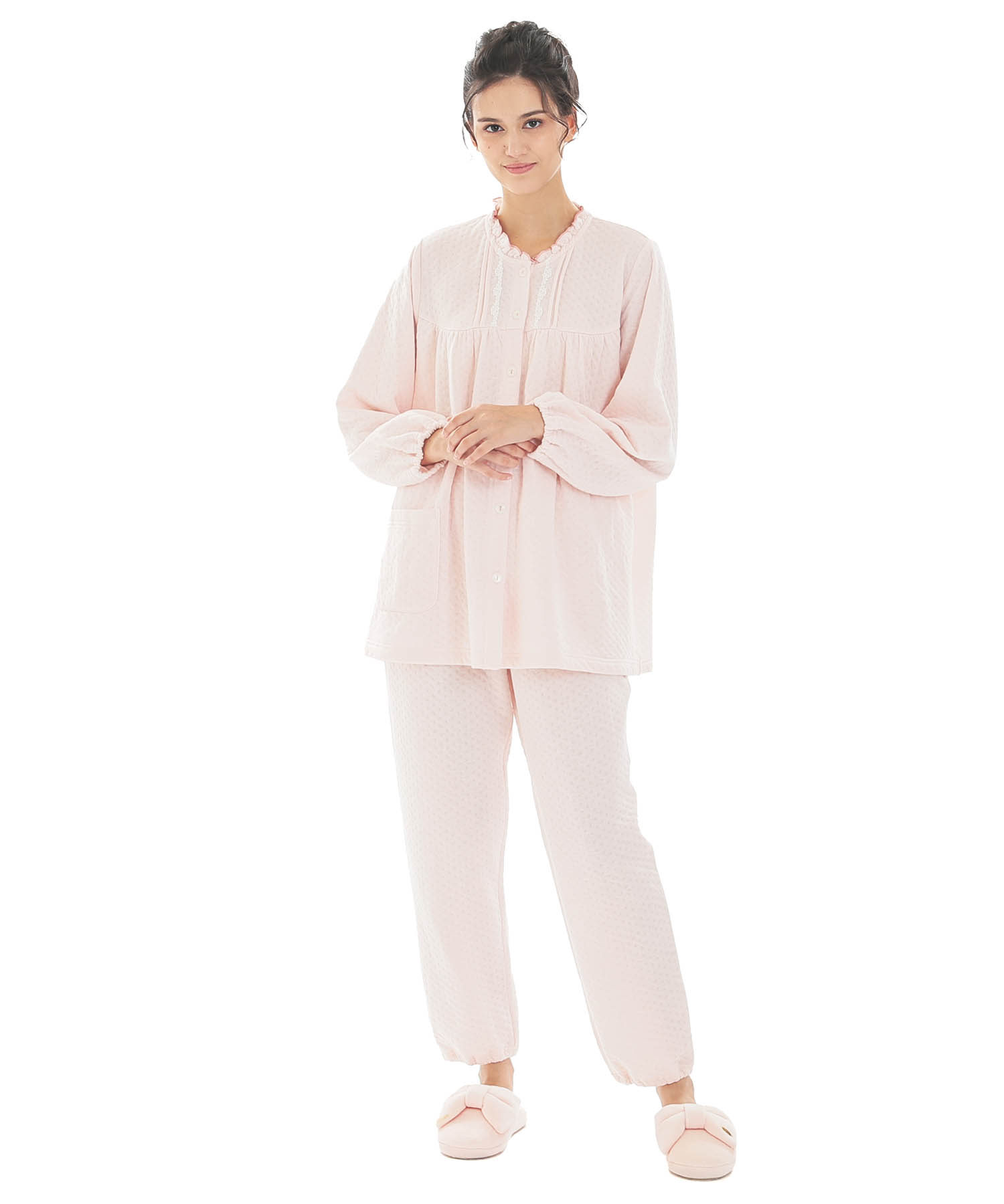 接結（綿入り）ムジフリルパジャマ_パジャマ&ルームウェア-セットアップ_ピンク_2