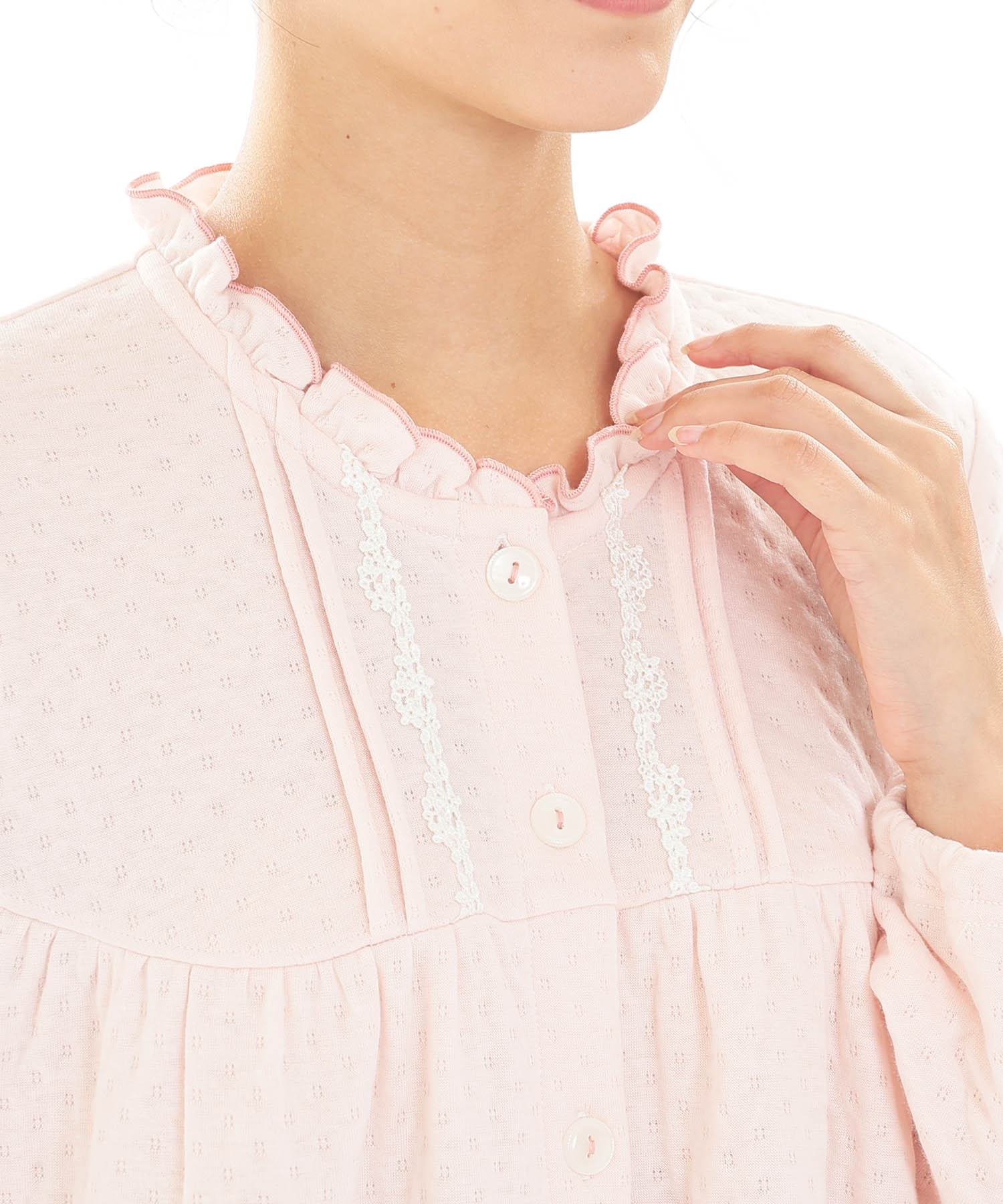 接結（綿入り）ムジフリルパジャマ_パジャマ&ルームウェア-セットアップ_ピンク_3