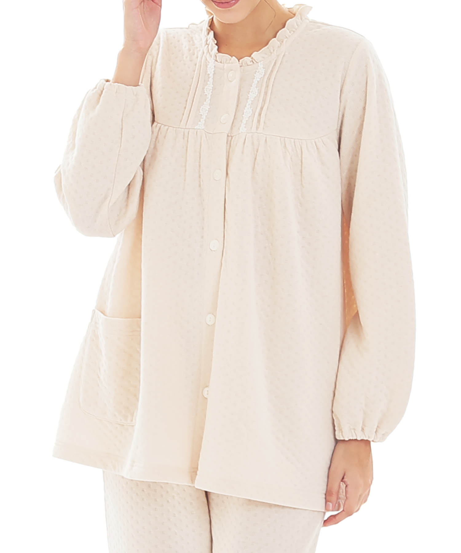 接結（綿入り）ムジフリルパジャマ_パジャマ&ルームウェア-セットアップ_アイボリー_0