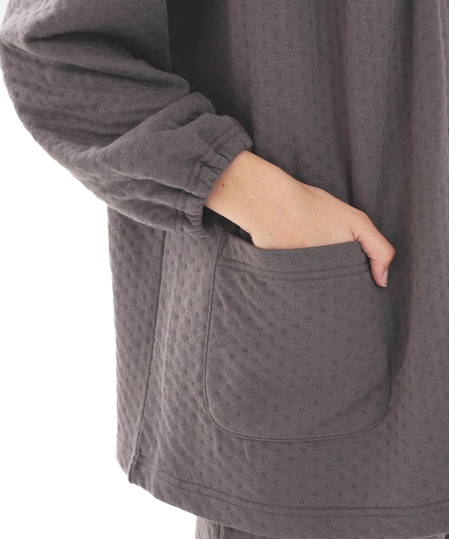 接結（綿入り）ムジフリルパジャマ_パジャマ&ルームウェア-セットアップ_チャコールグレー_4