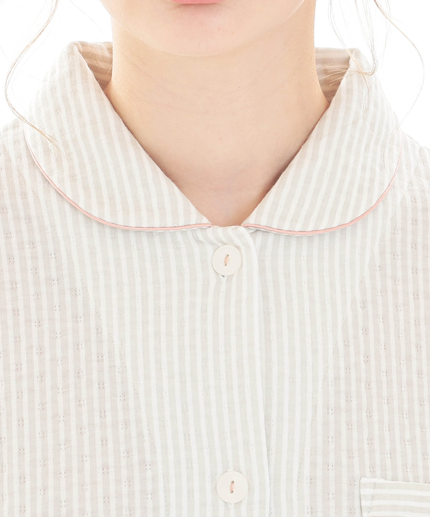 接結（綿入り）ストライプシャツパジャマ_パジャマ&ルームウェア-セットアップ_グレー_3