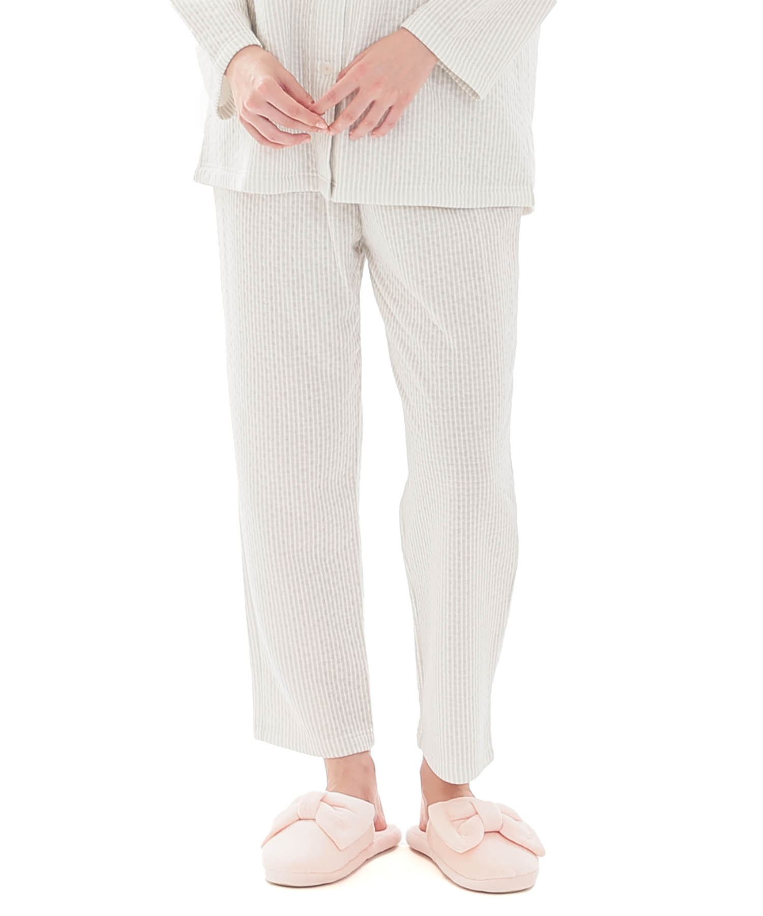 接結（綿入り）ストライプシャツパジャマ_パジャマ&ルームウェア-セットアップ_グレー_5