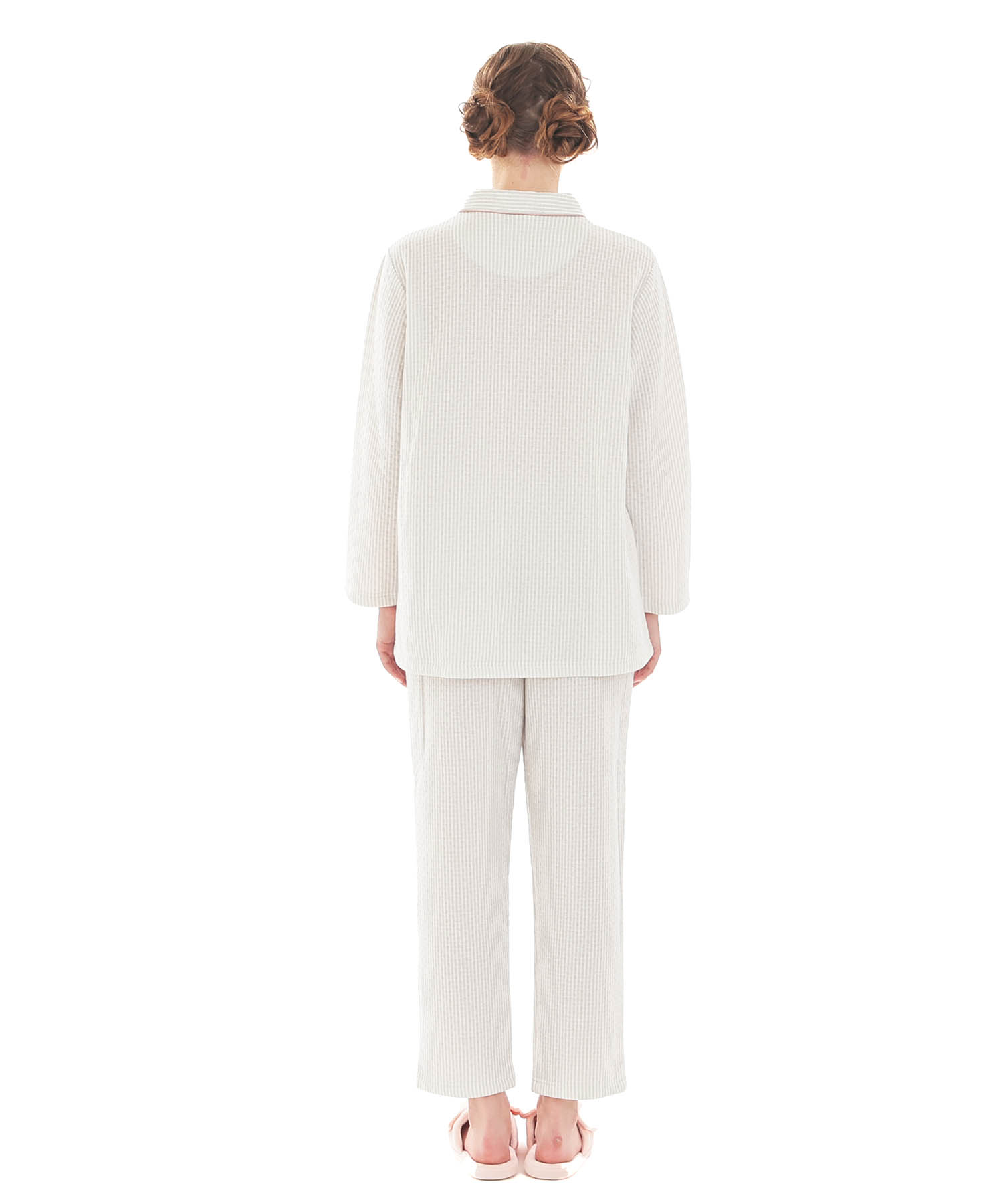 接結（綿入り）ストライプシャツパジャマ_パジャマ&ルームウェア-セットアップ_グレー_6