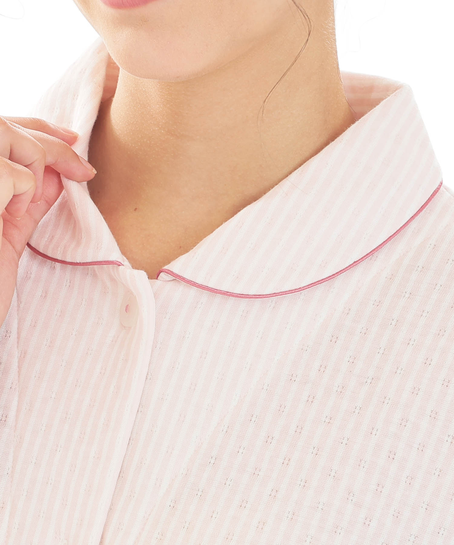 接結（綿入り）ストライプシャツパジャマ_パジャマ&ルームウェア-セットアップ_ピンク_3