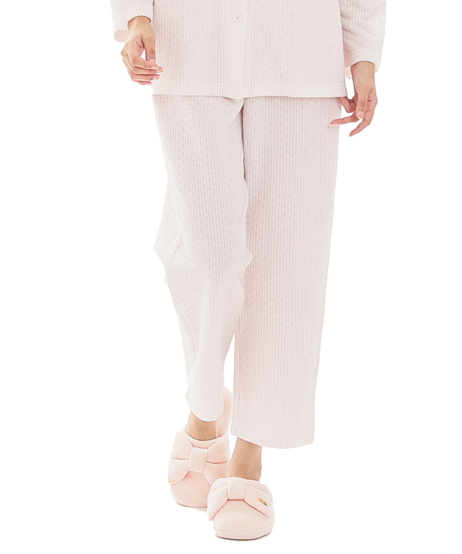 接結（綿入り）ストライプシャツパジャマ_パジャマ&ルームウェア-セットアップ_ピンク_5