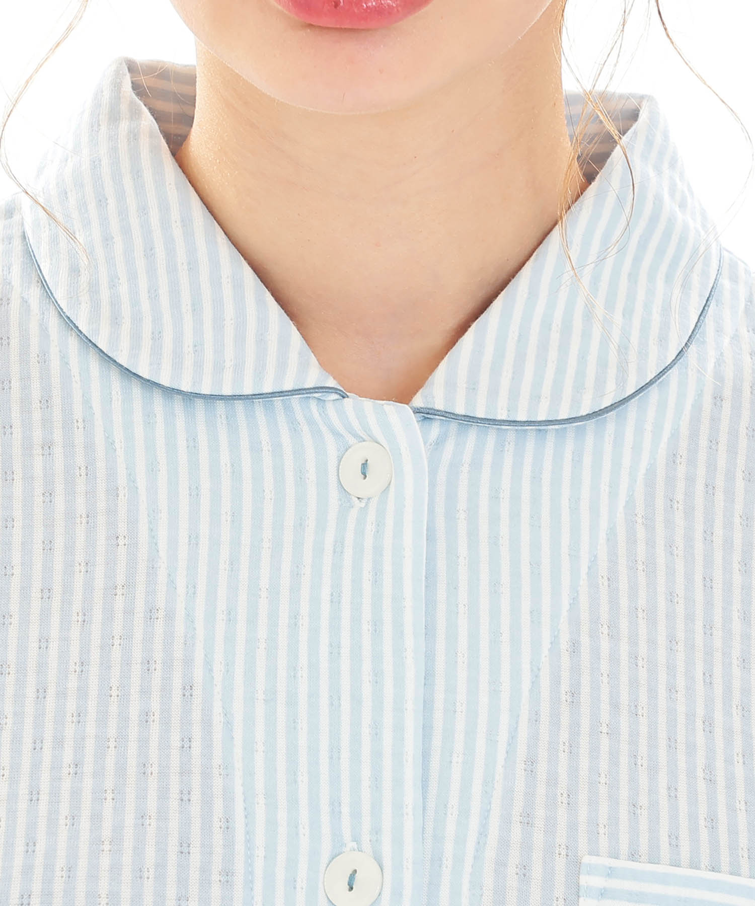 接結（綿入り）ストライプシャツパジャマ_パジャマ&ルームウェア-セットアップ_ブルー_3