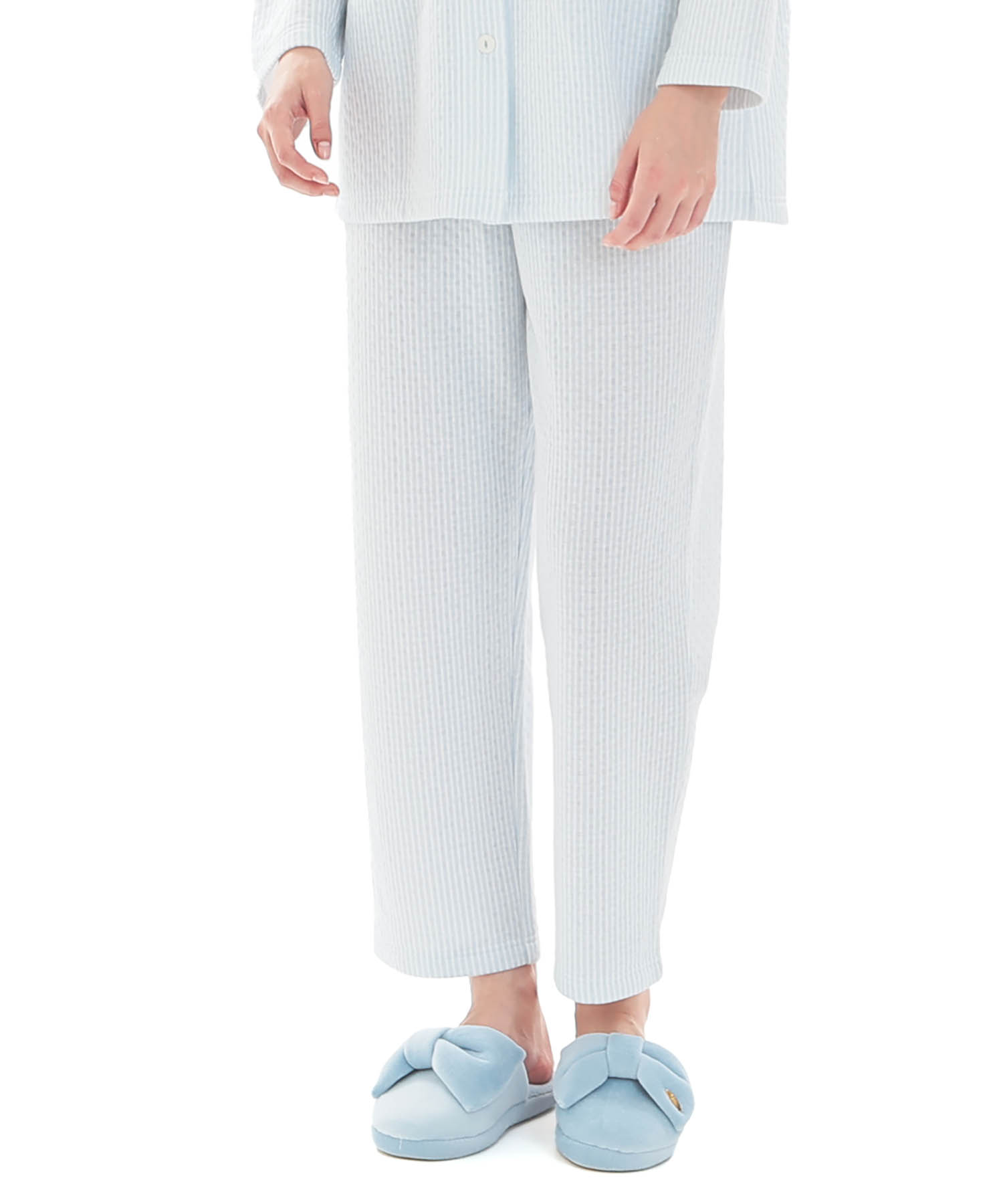 接結（綿入り）ストライプシャツパジャマ_パジャマ&ルームウェア-セットアップ_ブルー_5