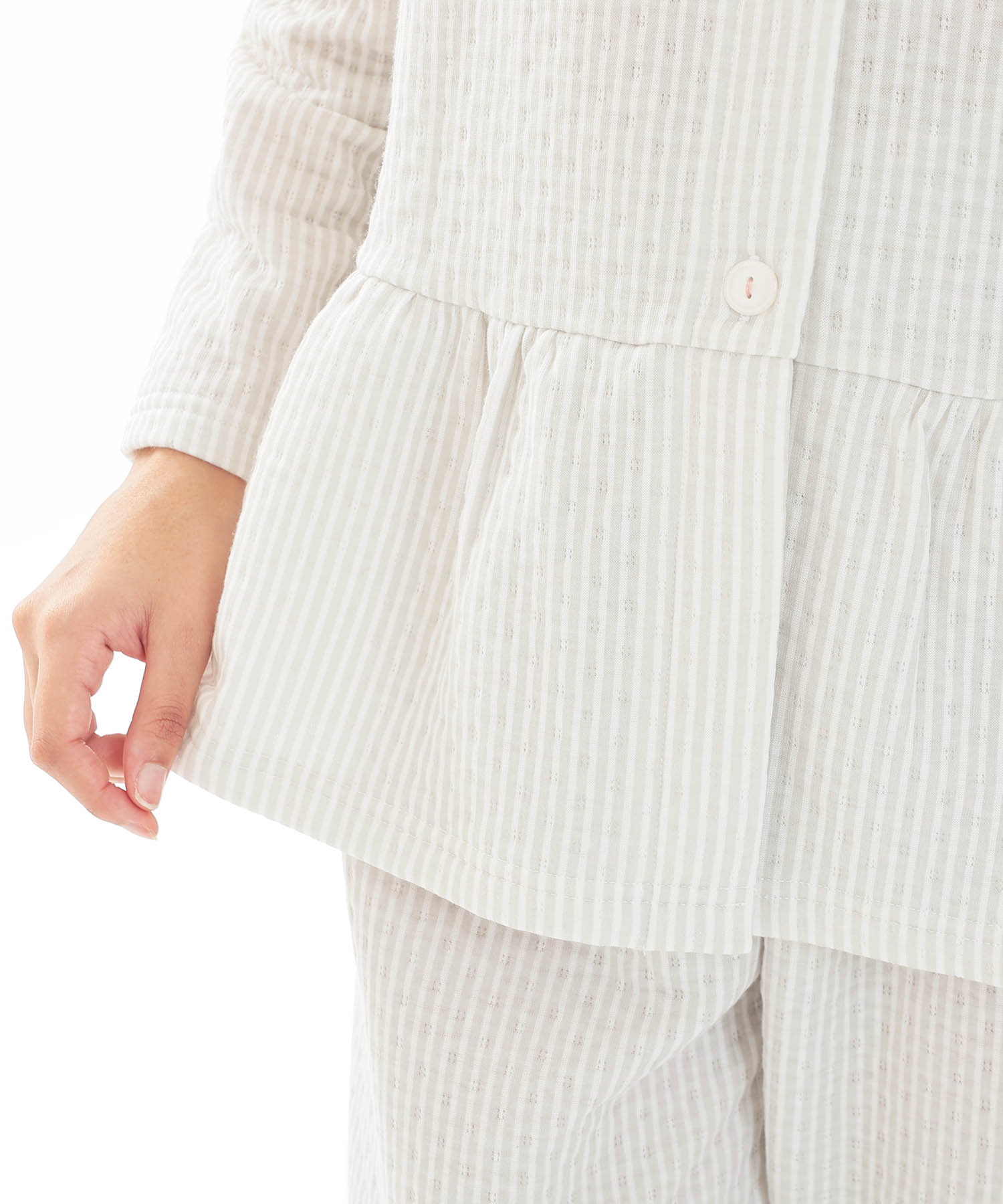 接結（綿入り）ストライプペプラムパジャマ_パジャマ&ルームウェア-セットアップ_グレー_5
