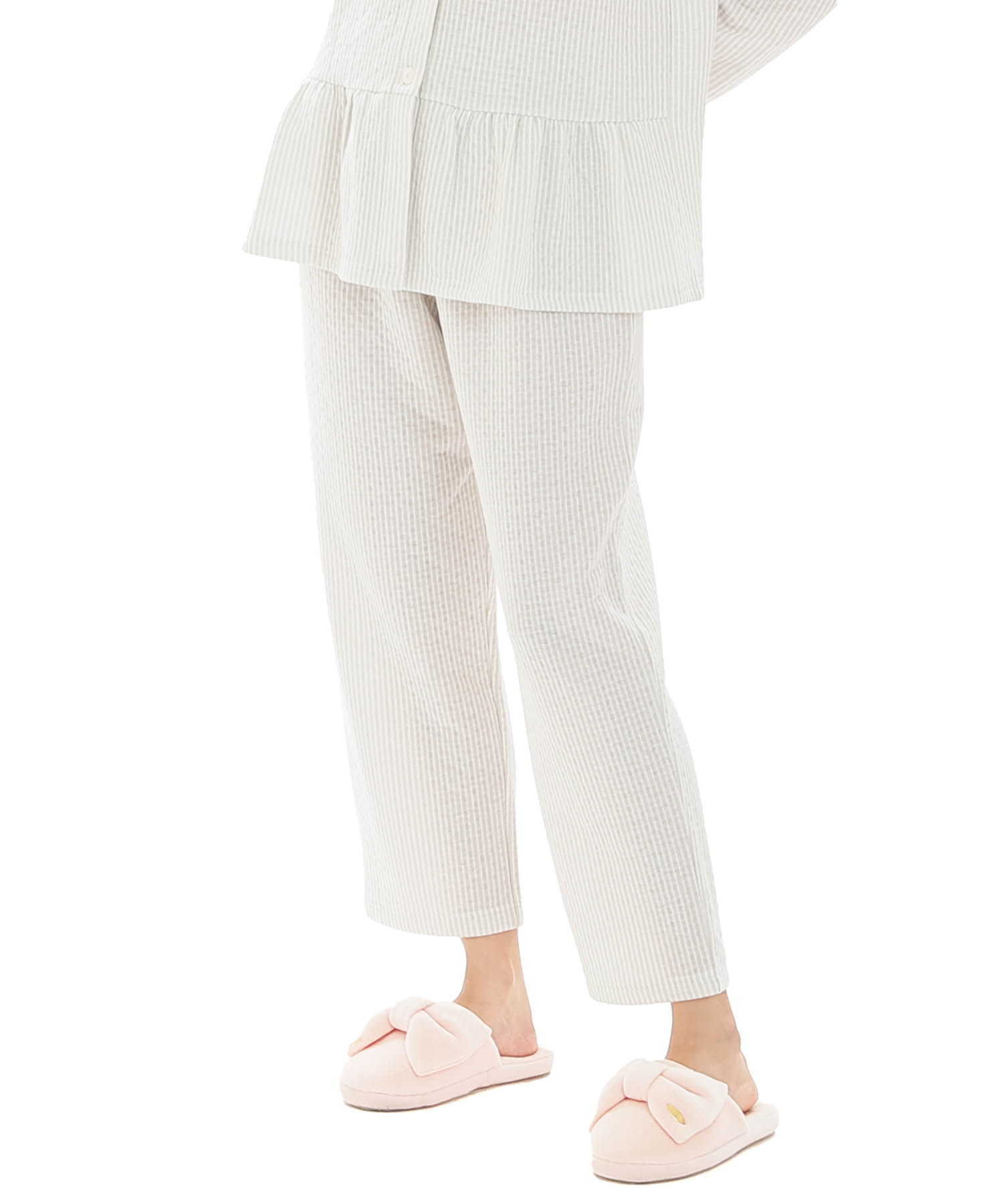 接結（綿入り）ストライプペプラムパジャマ_パジャマ&ルームウェア-セットアップ_グレー_6