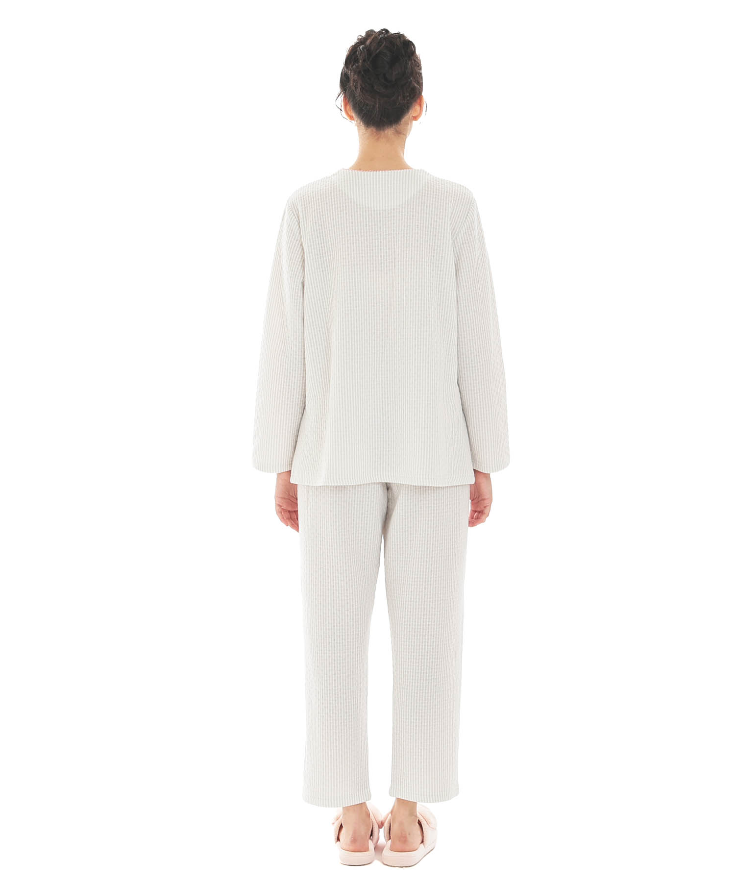 接結（綿入り）ストライプペプラムパジャマ_パジャマ&ルームウェア-セットアップ_グレー_7