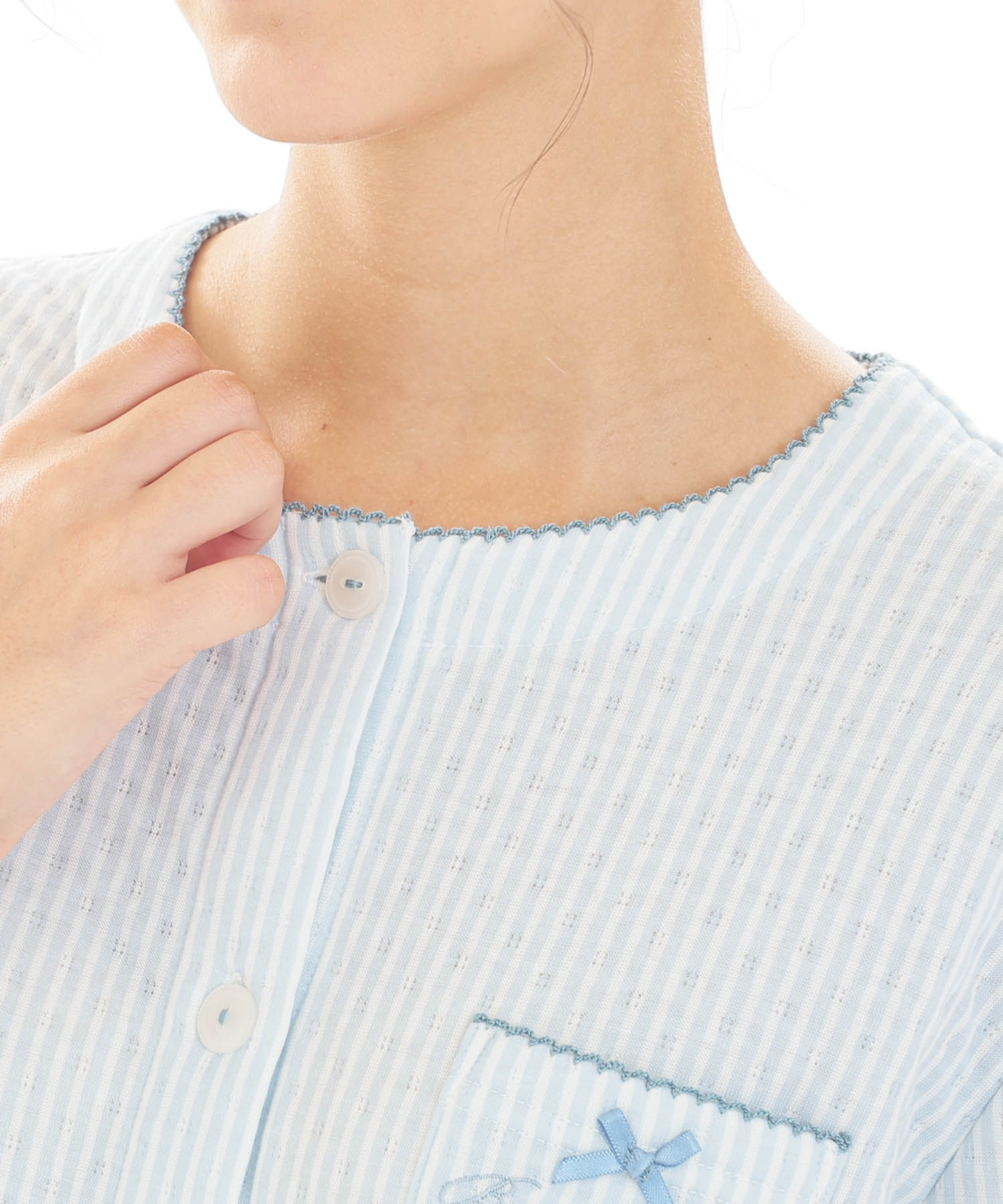 接結（綿入り）ストライプペプラムパジャマ_パジャマ&ルームウェア-セットアップ_ブルー_3