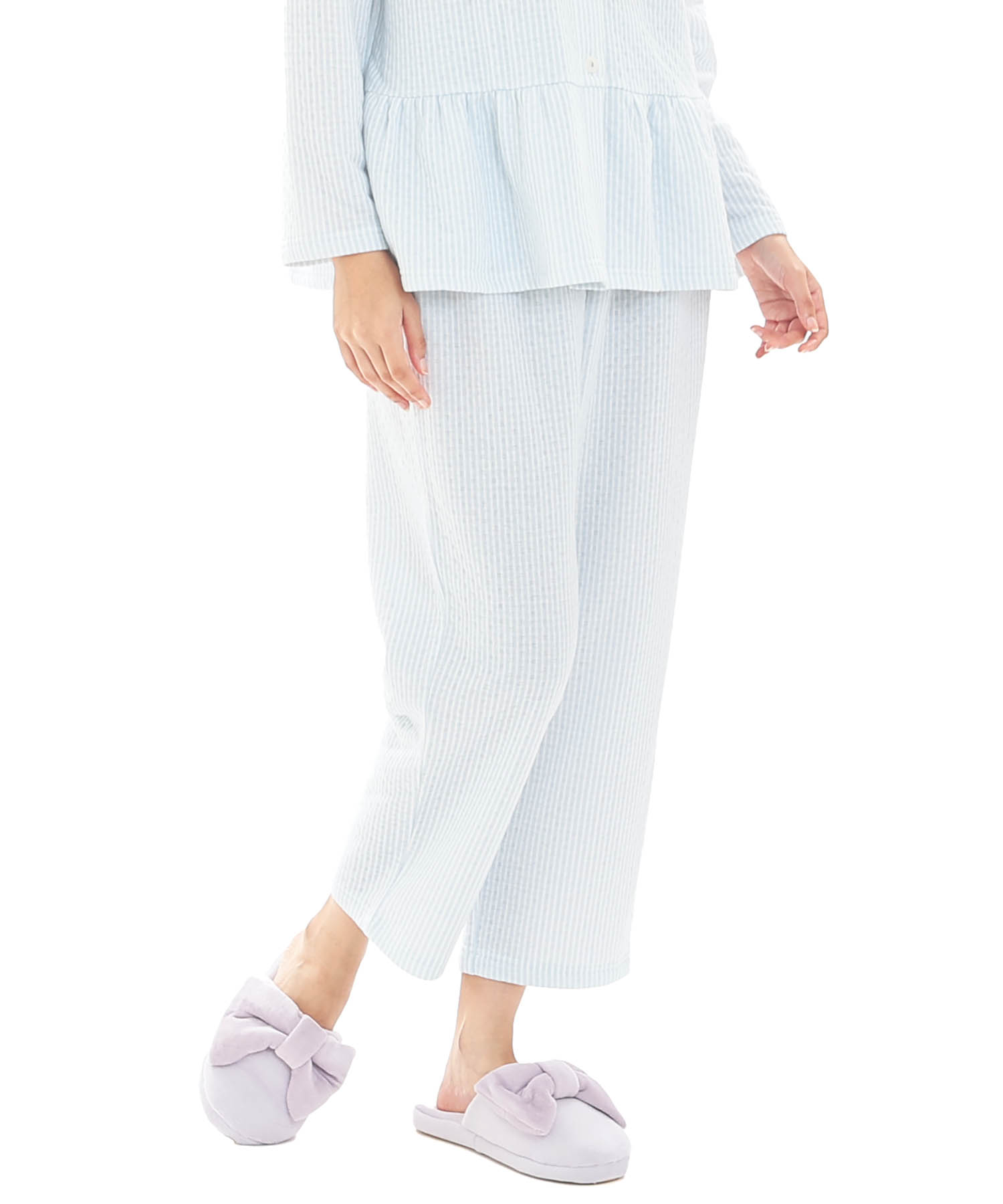 接結（綿入り）ストライプペプラムパジャマ_パジャマ&ルームウェア-セットアップ_ブルー_6