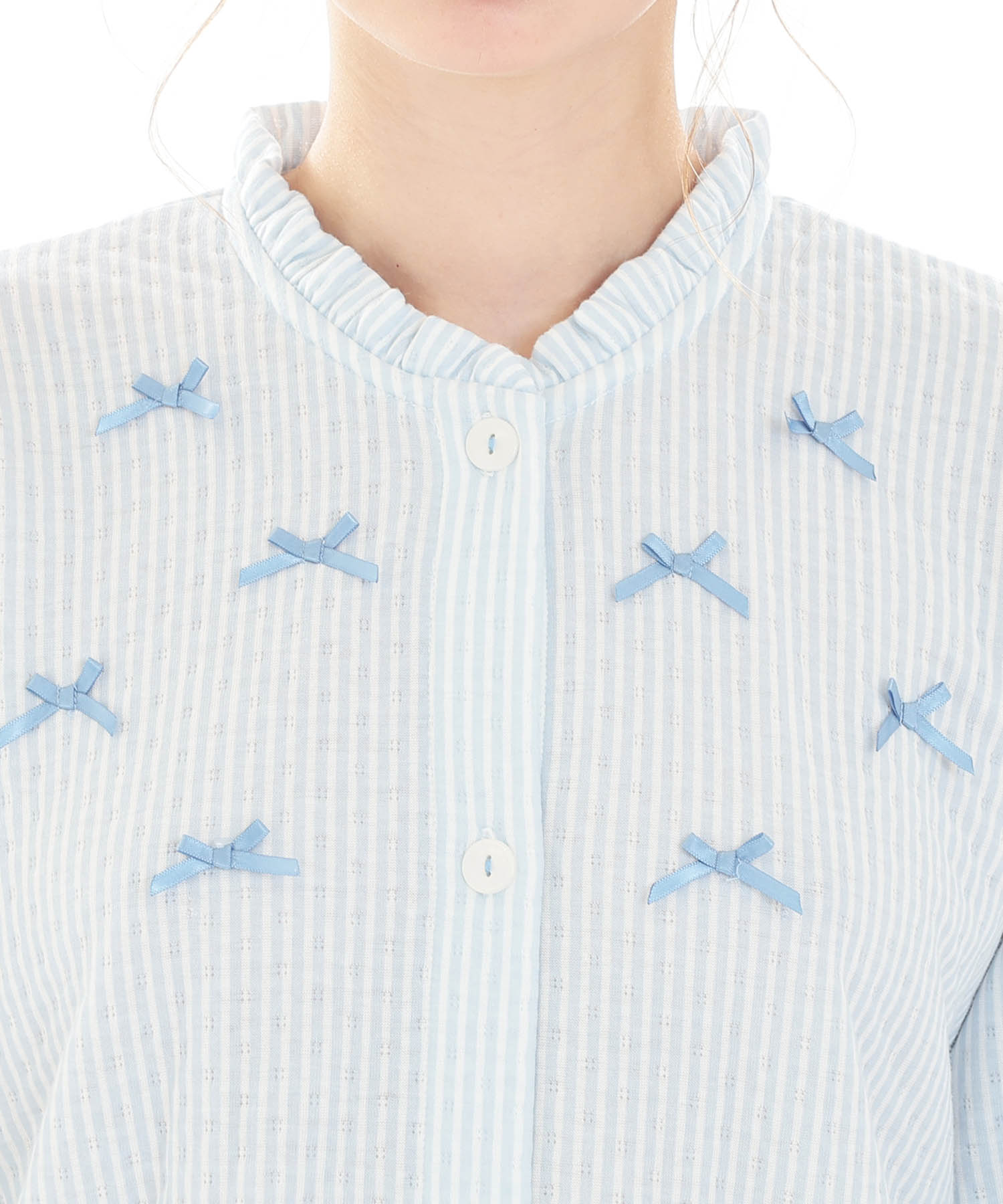 接結（綿入り）ストライプフリルパジャマ_パジャマ&ルームウェア-セットアップ_ブルー_9