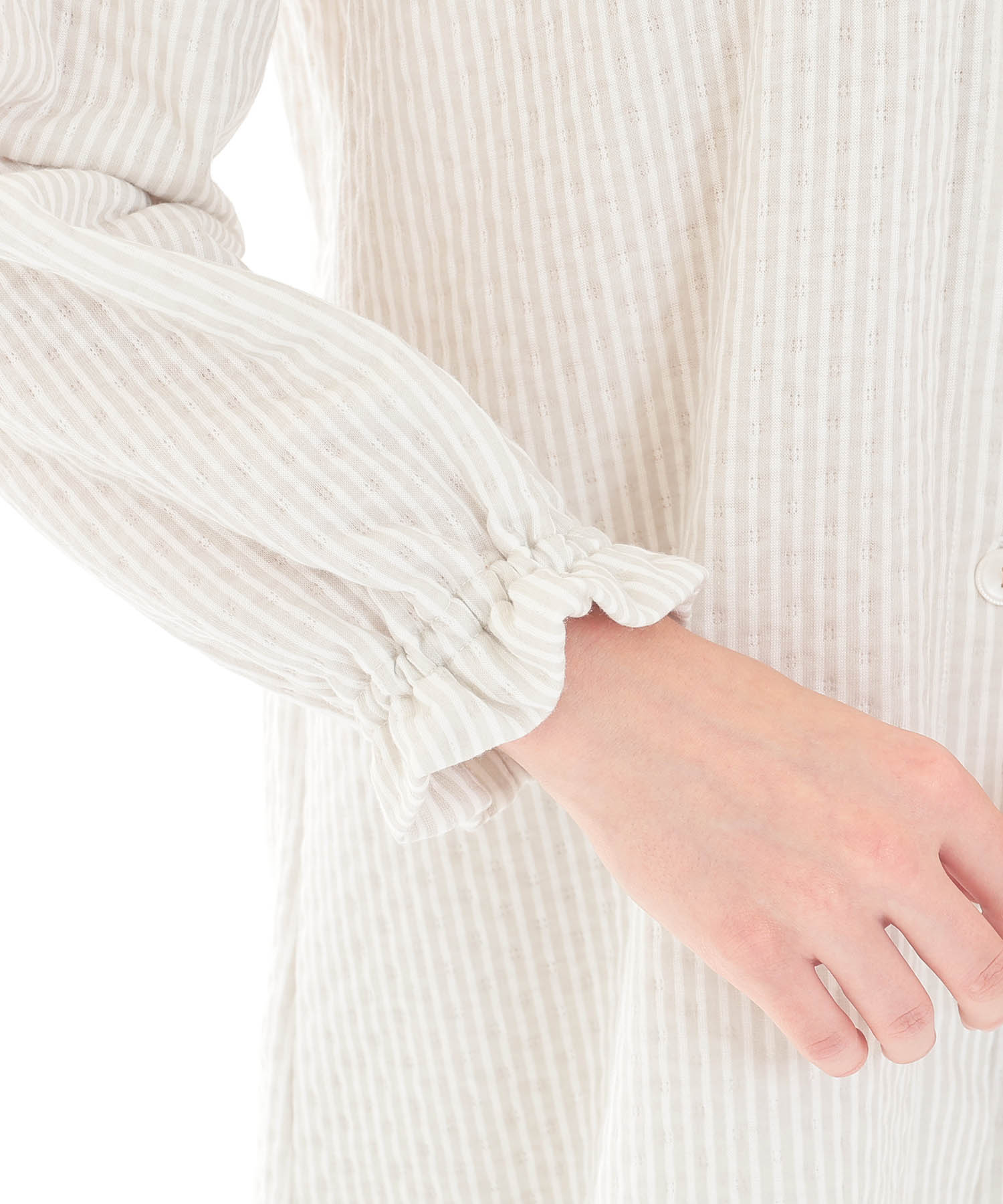 接結（綿入り）ストライプフリルパジャマ_パジャマ&ルームウェア-セットアップ_グレー_10