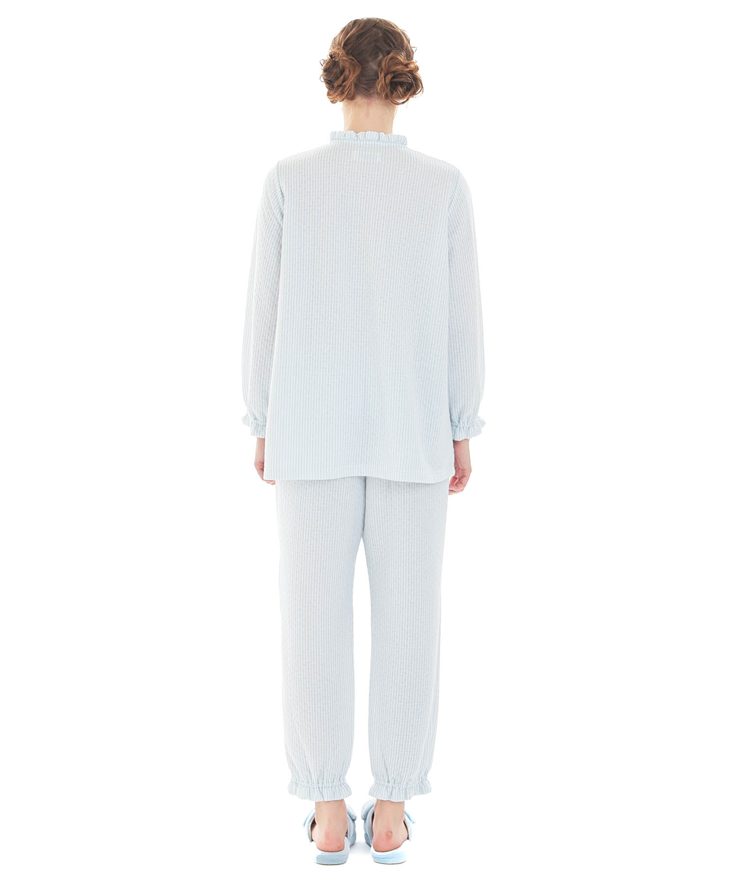 接結（綿入り）ストライプフリルパジャマ_パジャマ&ルームウェア-セットアップ_ブルー_6