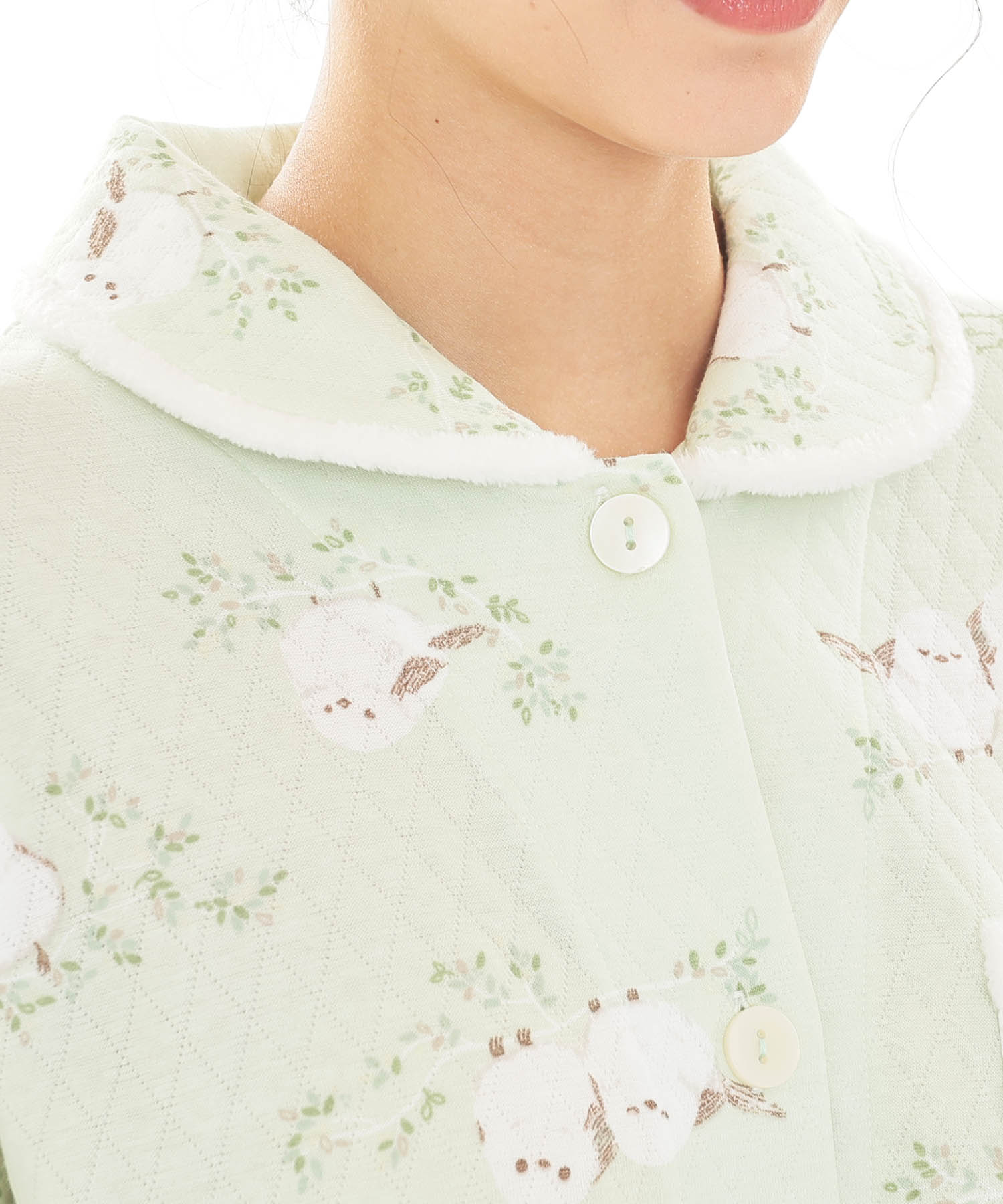  接結（綿入り）シマエナガシャツパジャマ_パジャマ&ルームウェア-セットアップ_グリーン_3