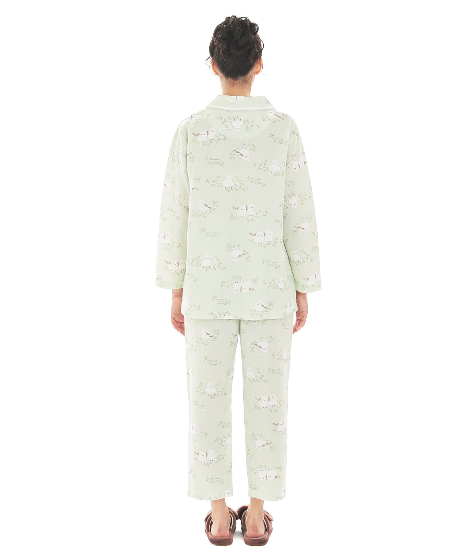  接結（綿入り）シマエナガシャツパジャマ_パジャマ&ルームウェア-セットアップ_グリーン_6