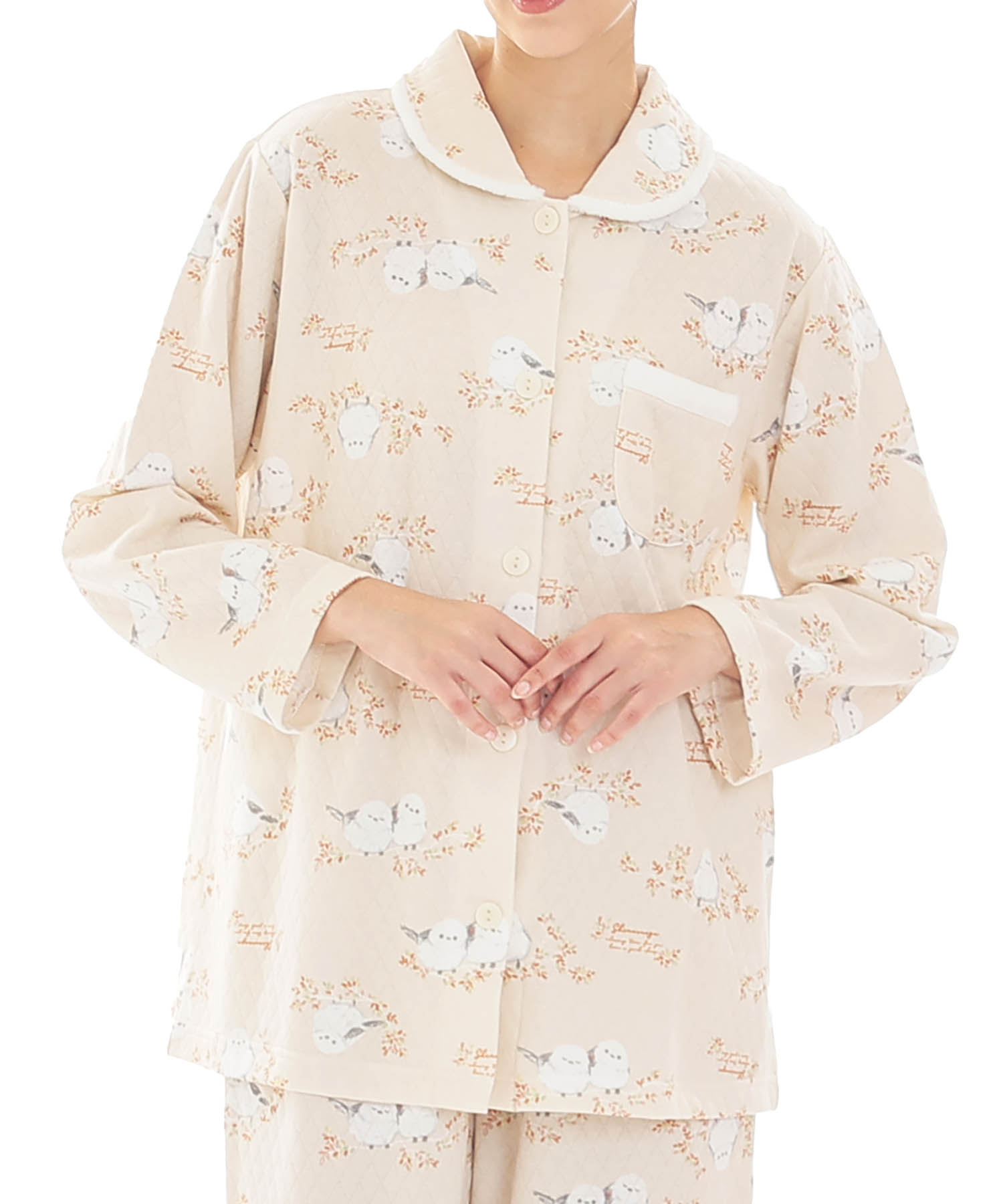  接結（綿入り）シマエナガシャツパジャマ_パジャマ&ルームウェア-セットアップ_オレンジ_0