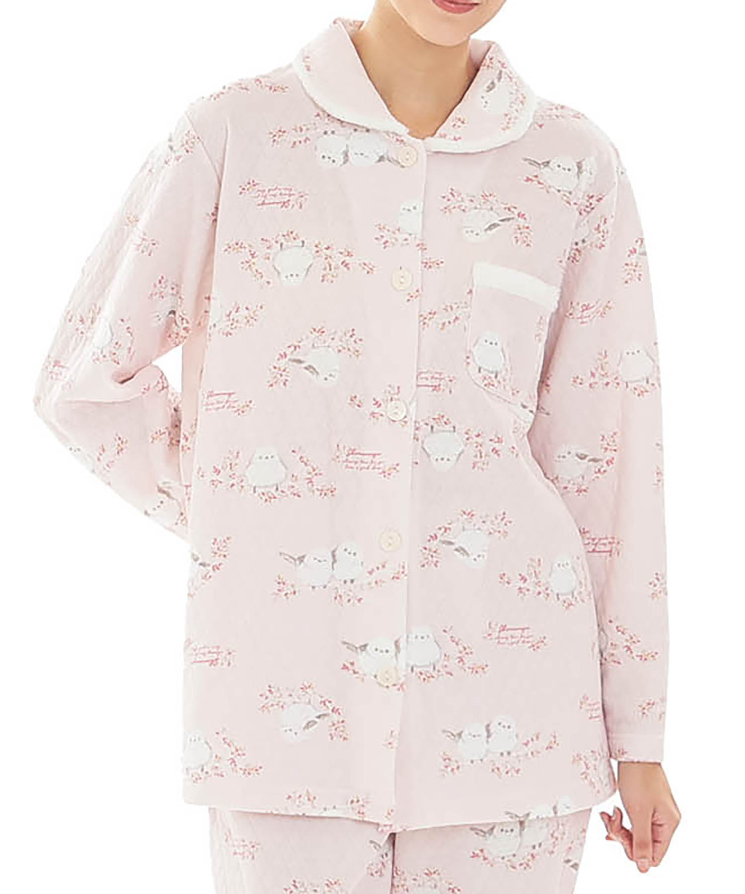  接結（綿入り）シマエナガシャツパジャマ