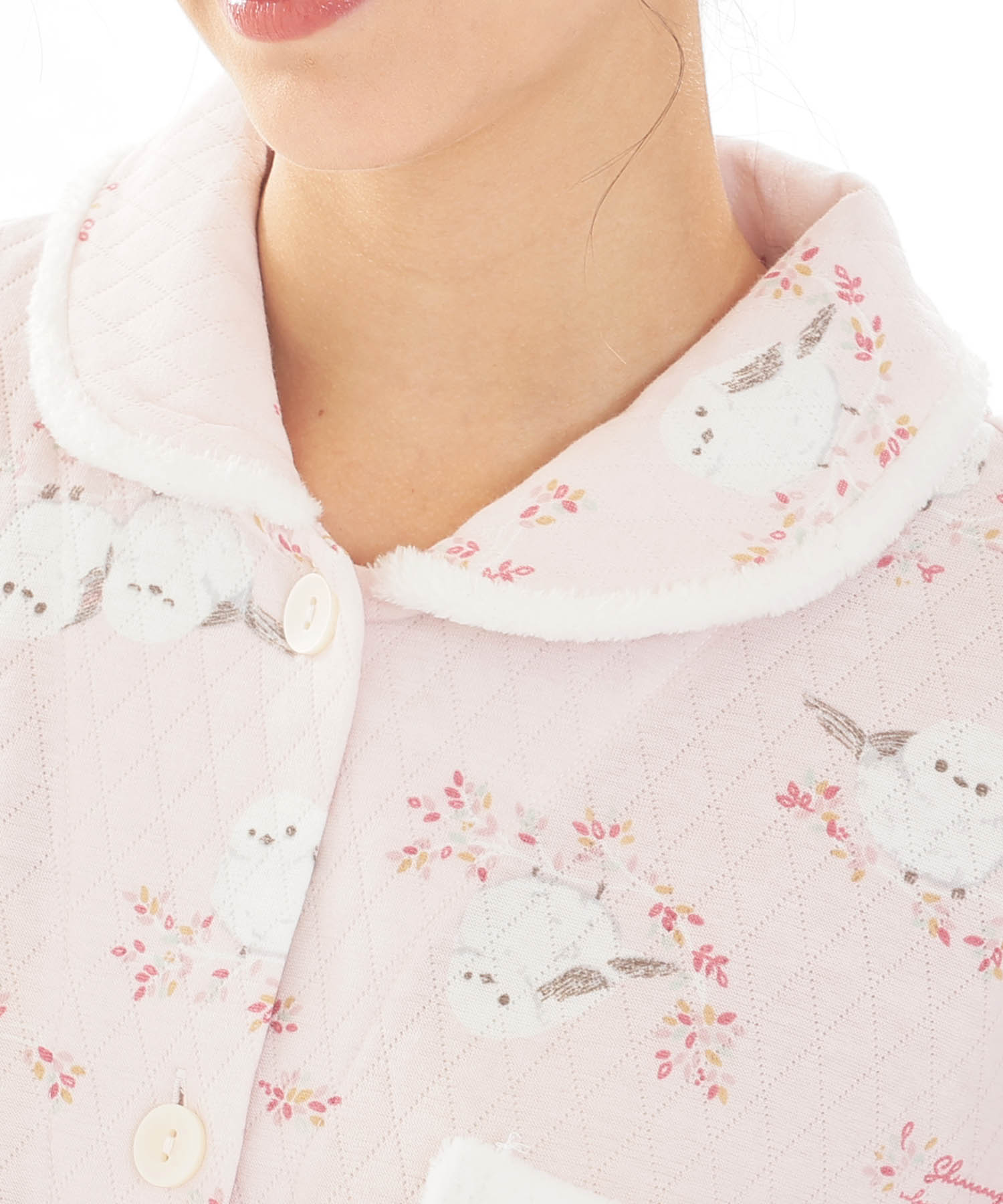  接結（綿入り）シマエナガシャツパジャマ_パジャマ&ルームウェア-セットアップ_ピンク_3