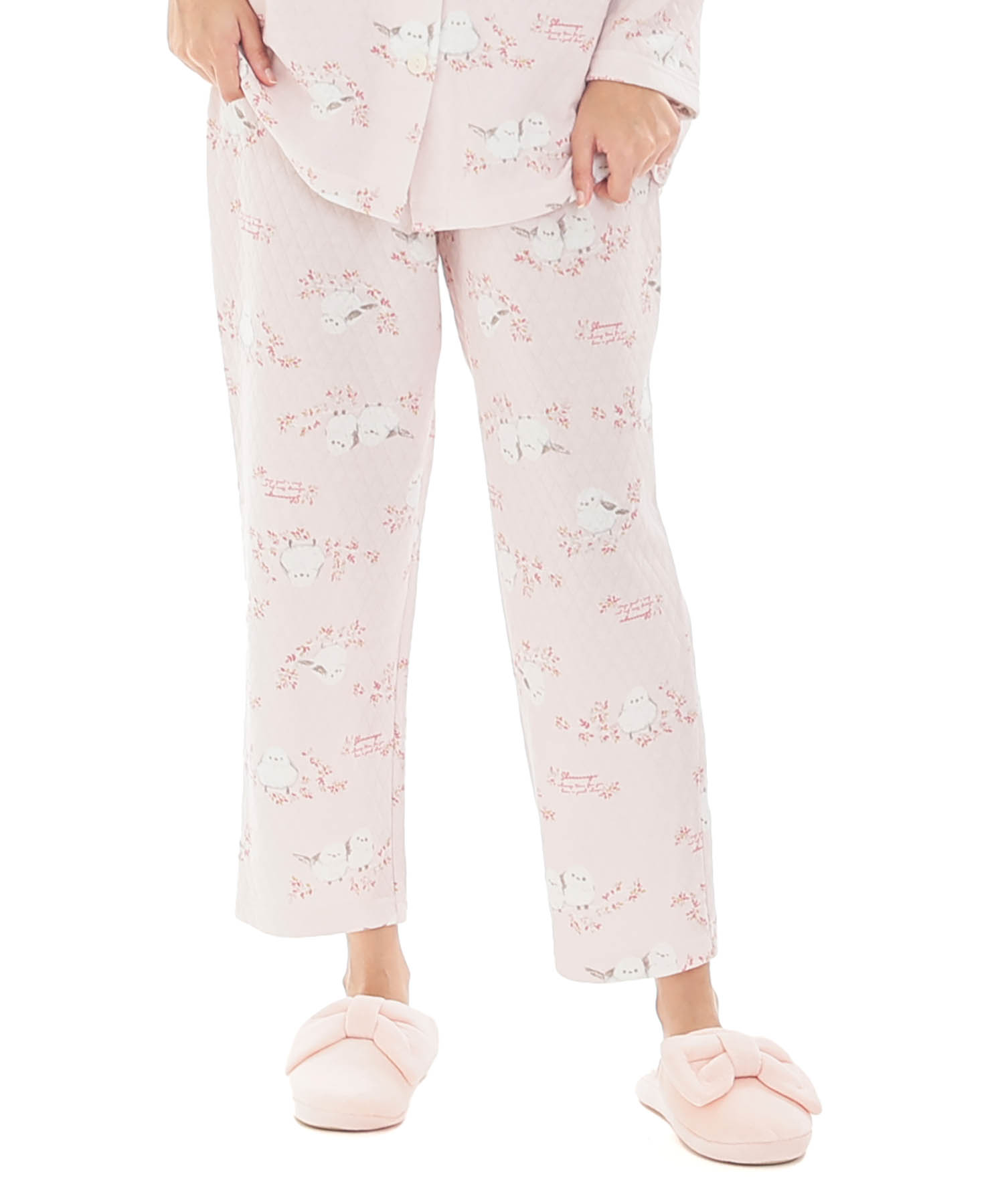  接結（綿入り）シマエナガシャツパジャマ_パジャマ&ルームウェア-セットアップ_ピンク_5