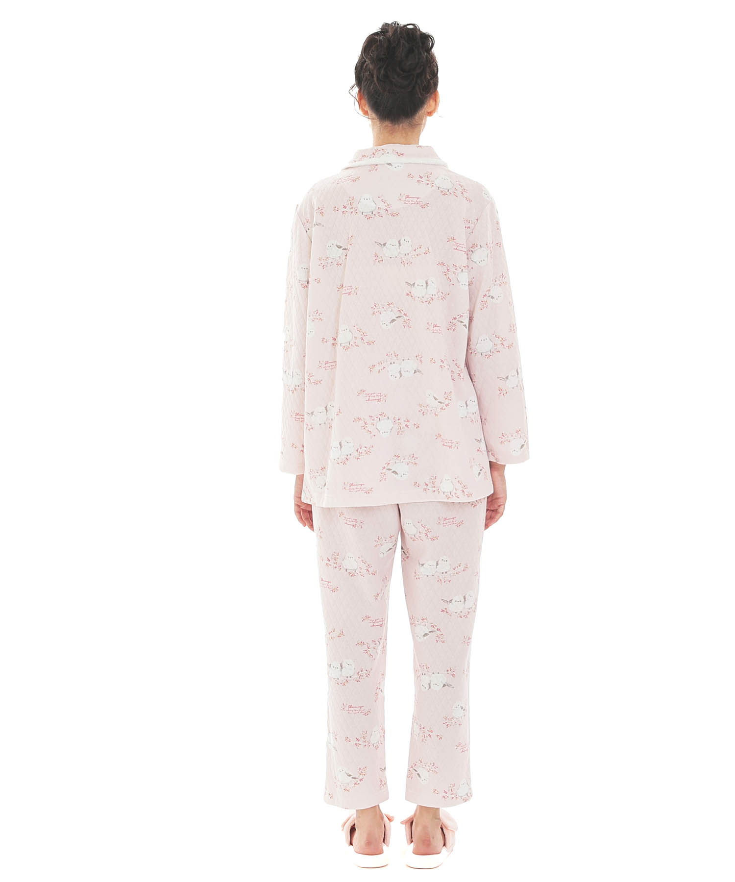  接結（綿入り）シマエナガシャツパジャマ_パジャマ&ルームウェア-セットアップ_ピンク_6