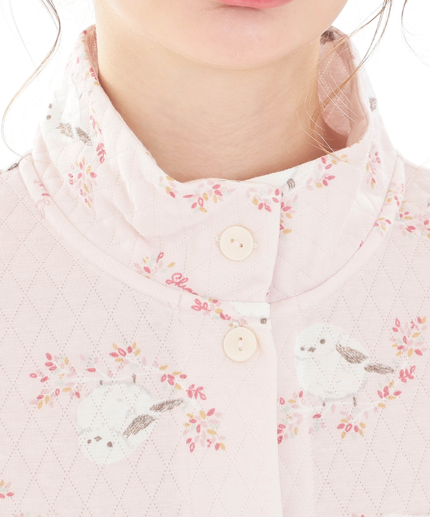 接結（綿入り）シマエナガスタンドカラーパジャマ_パジャマ&ルームウェア-セットアップ_ピンク_3