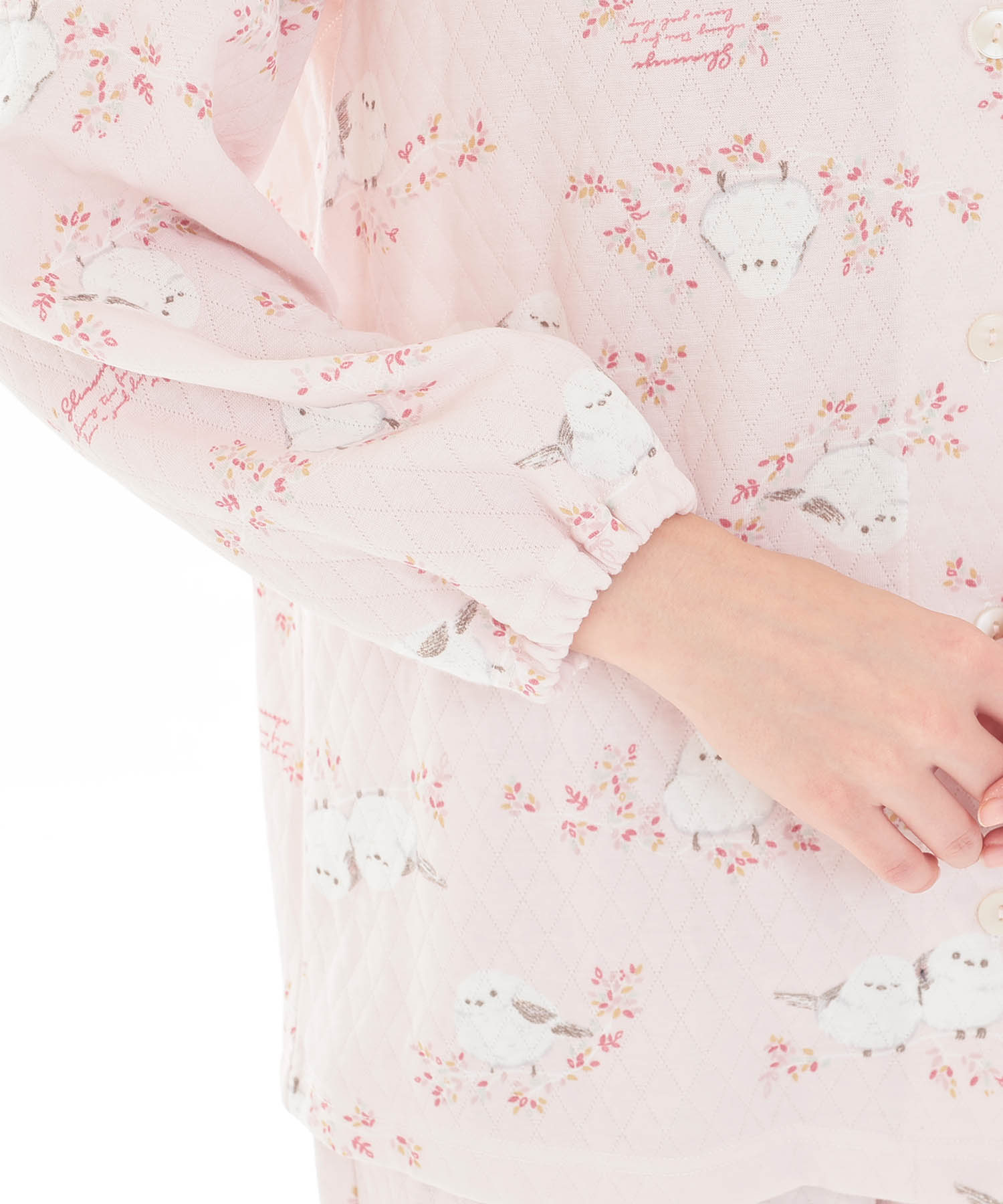 接結（綿入り）シマエナガスタンドカラーパジャマ_パジャマ&ルームウェア-セットアップ_ピンク_5