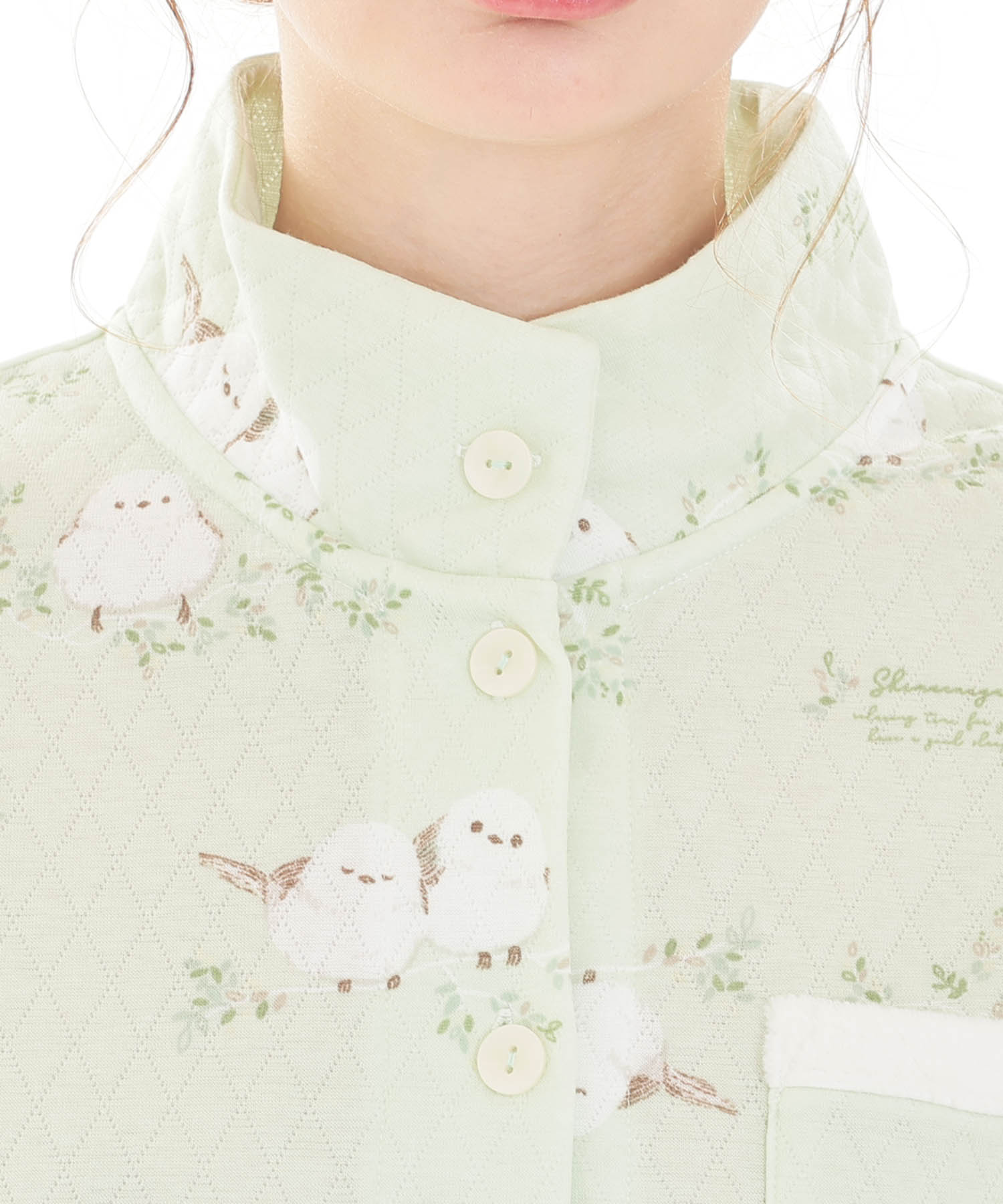 接結（綿入り）シマエナガスタンドカラーパジャマ_パジャマ&ルームウェア-セットアップ_グリーン_3