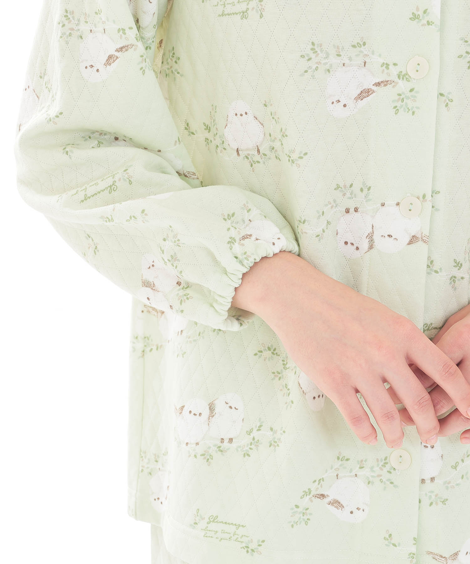 接結（綿入り）シマエナガスタンドカラーパジャマ_パジャマ&ルームウェア-セットアップ_グリーン_5