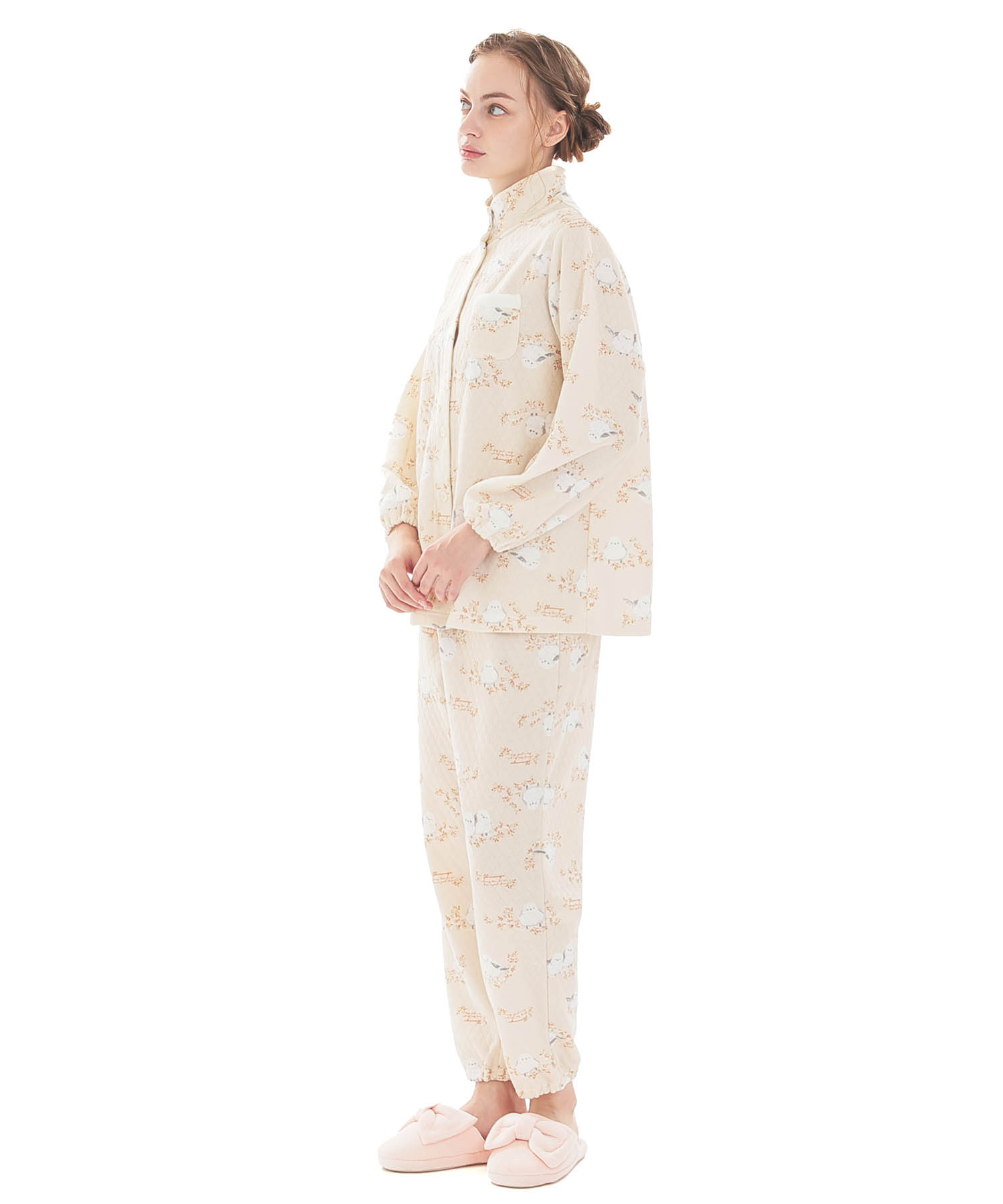 接結（綿入り）シマエナガスタンドカラーパジャマ_パジャマ&ルームウェア-セットアップ_オレンジ_2