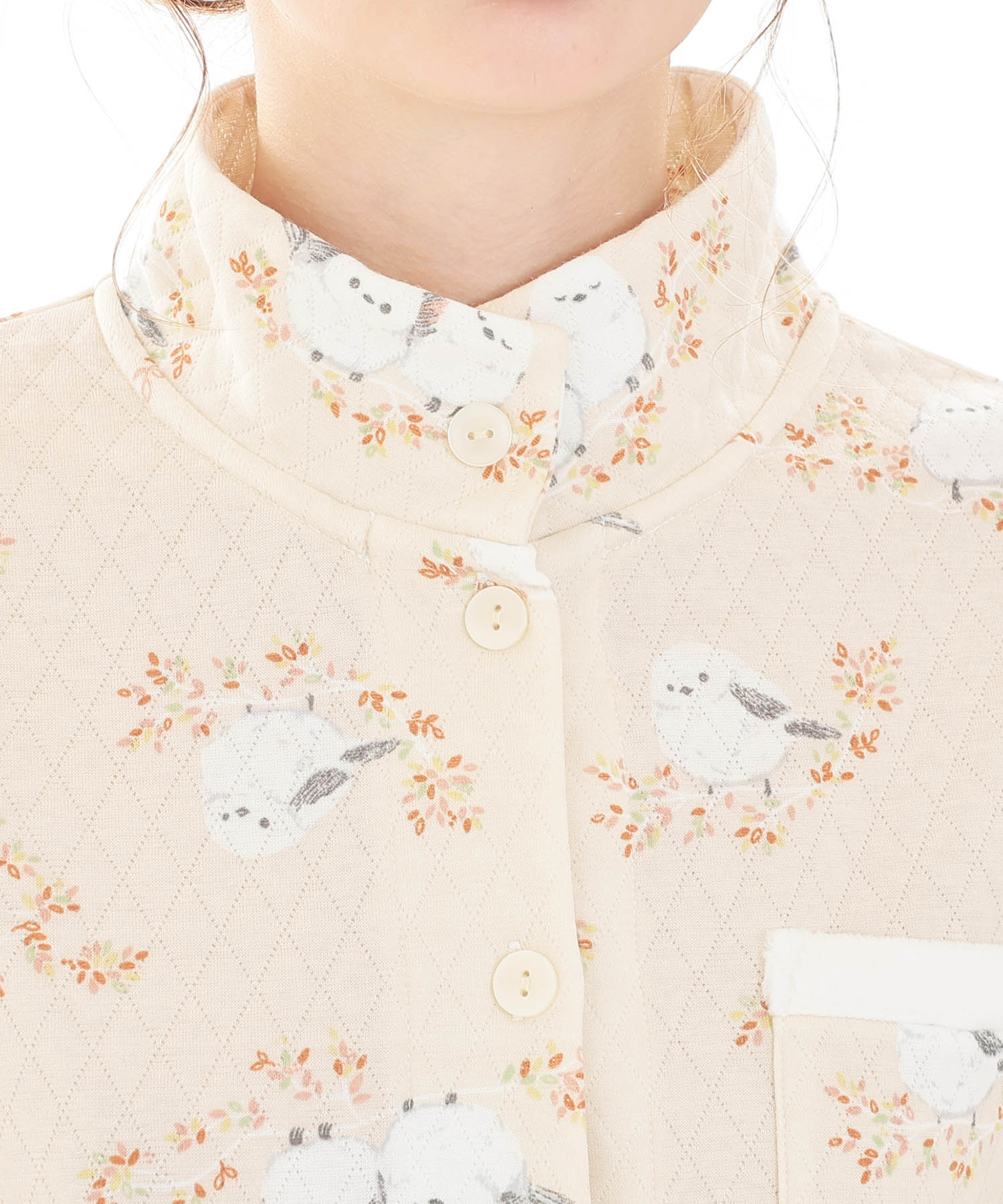 接結（綿入り）シマエナガスタンドカラーパジャマ_パジャマ&ルームウェア-セットアップ_オレンジ_3