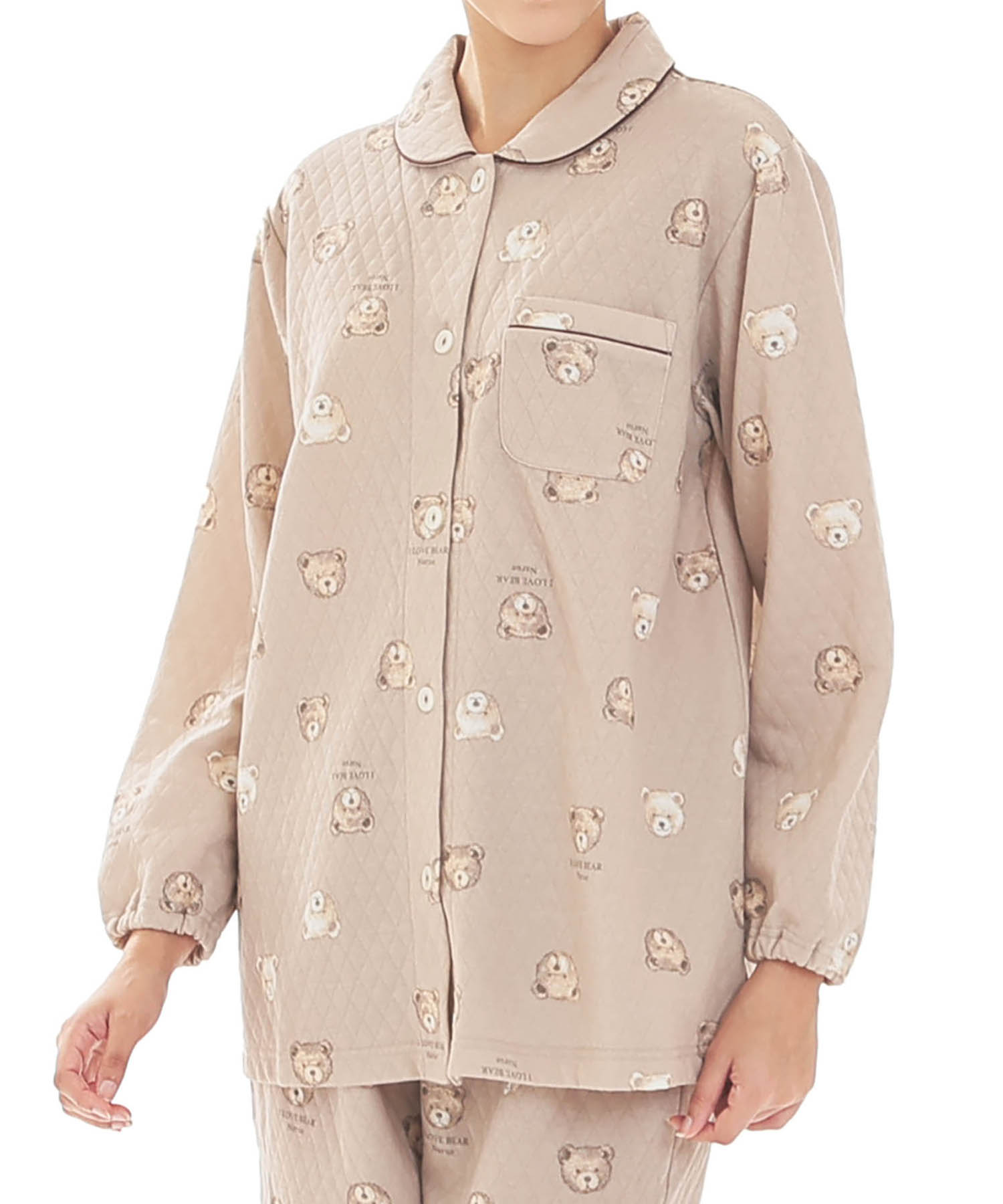 接結（綿入り）くまシャツパジャマ