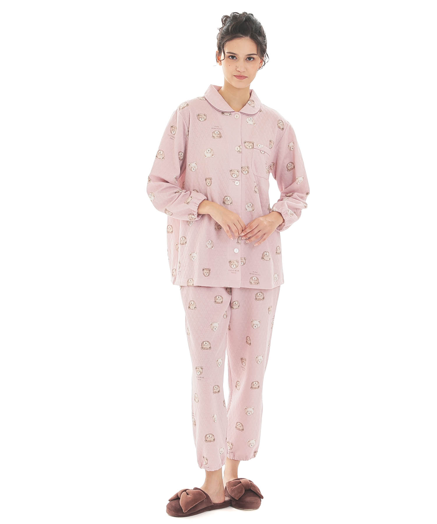 接結（綿入り）くまシャツパジャマ_パジャマ&ルームウェア-セットアップ_ピンク_1