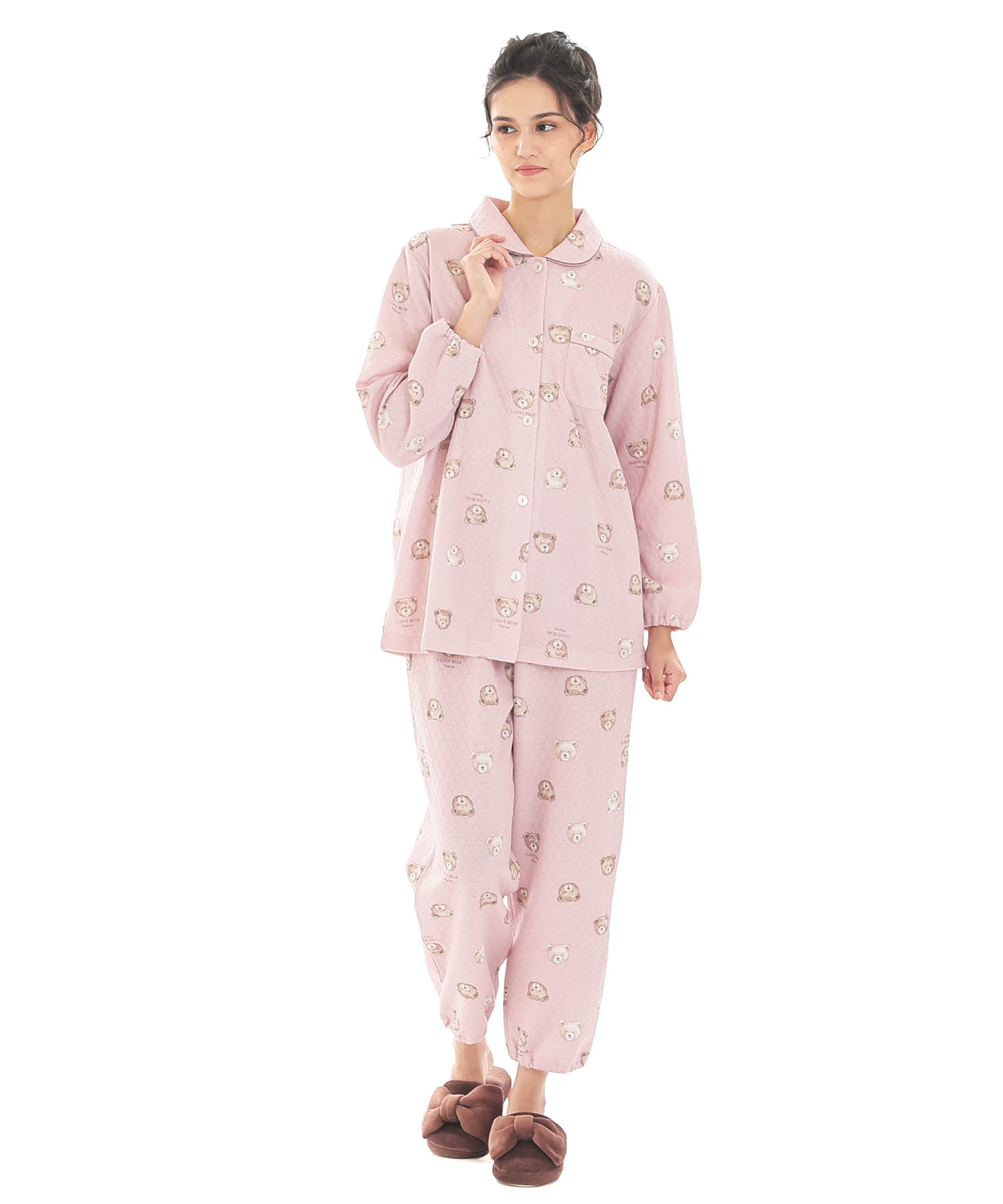 接結（綿入り）くまシャツパジャマ_パジャマ&ルームウェア-セットアップ_ピンク_2