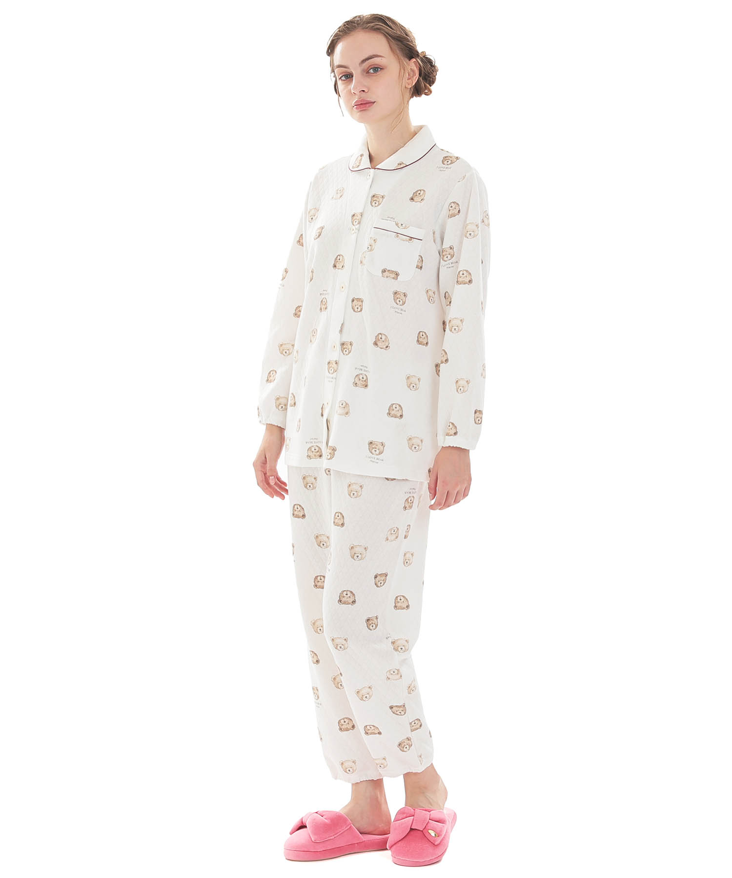 接結（綿入り）くまシャツパジャマ_パジャマ&ルームウェア-セットアップ_ホワイト_1