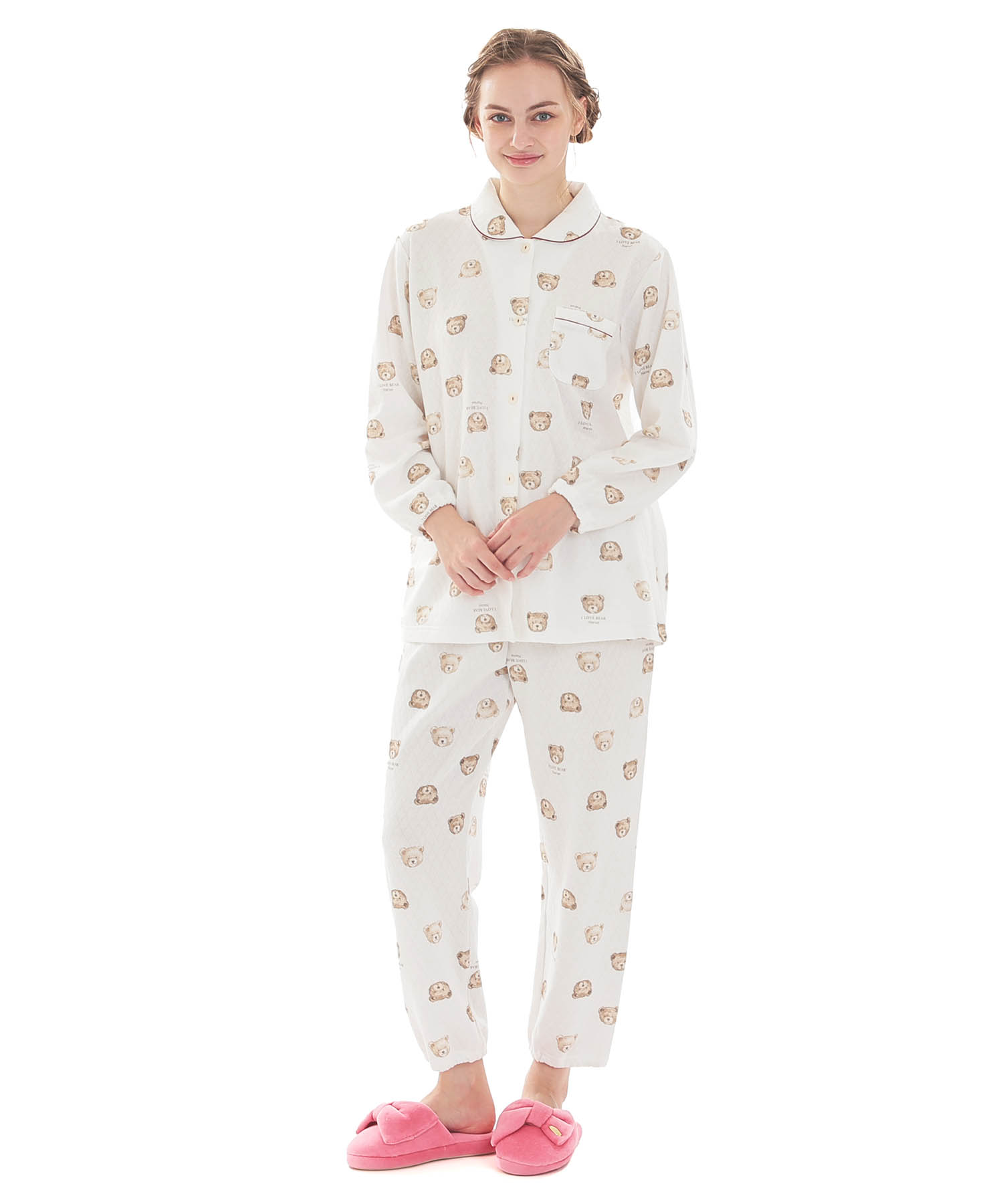 接結（綿入り）くまシャツパジャマ_パジャマ&ルームウェア-セットアップ_ホワイト_2
