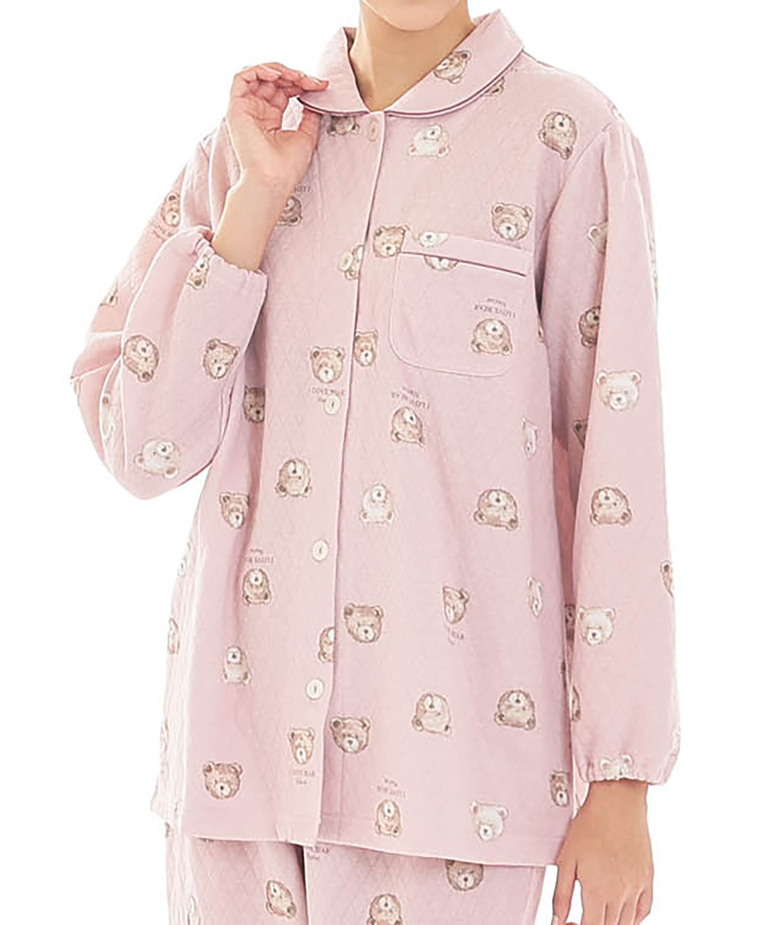 接結（綿入り）くまシャツパジャマ_パジャマ&ルームウェア-セットアップ_ピンク_0